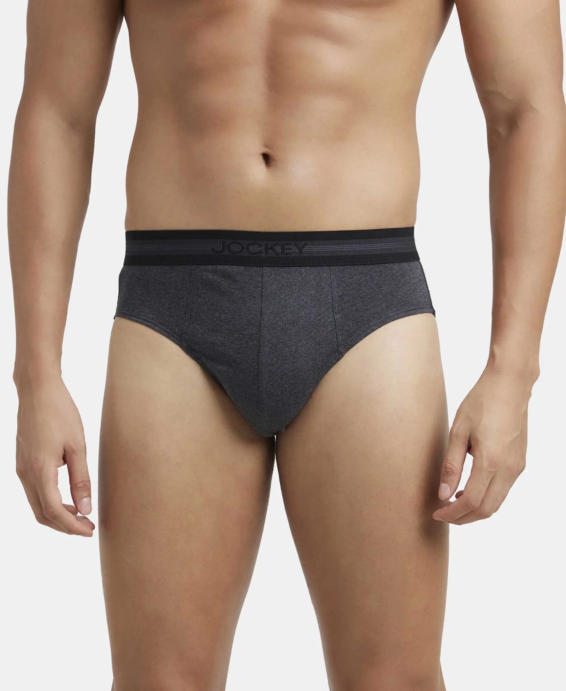 Super Combed Cotton Solid Brief with Stay Fresh Treatment - Black Melange