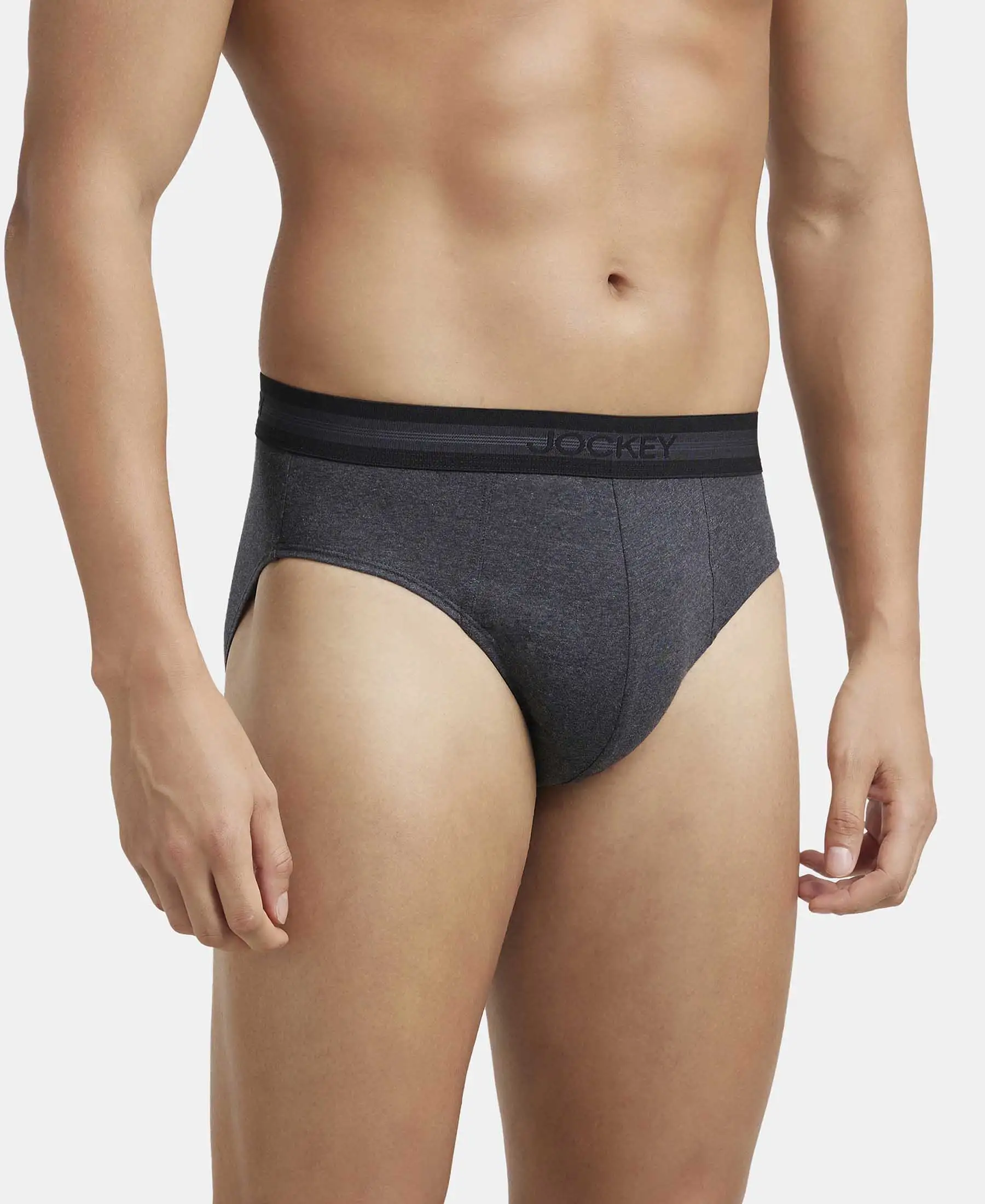 Super Combed Cotton Solid Brief with Stay Fresh Treatment - Black Melange - Image 2