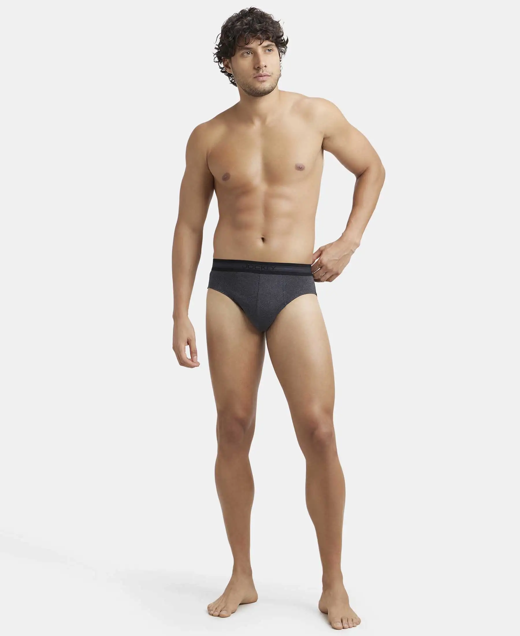 Super Combed Cotton Solid Brief with Stay Fresh Treatment - Black Melange - Image 4