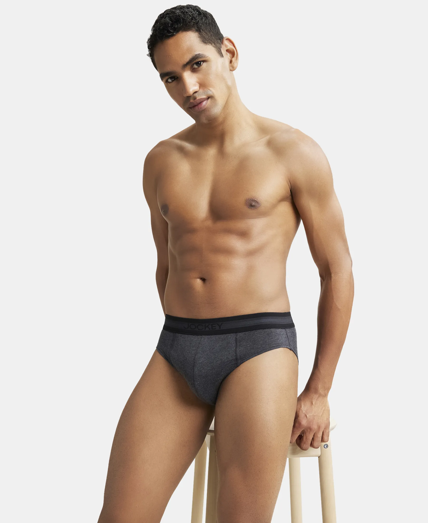 Super Combed Cotton Solid Brief with Stay Fresh Treatment - Black Melange (Pack of 2) - Image 8