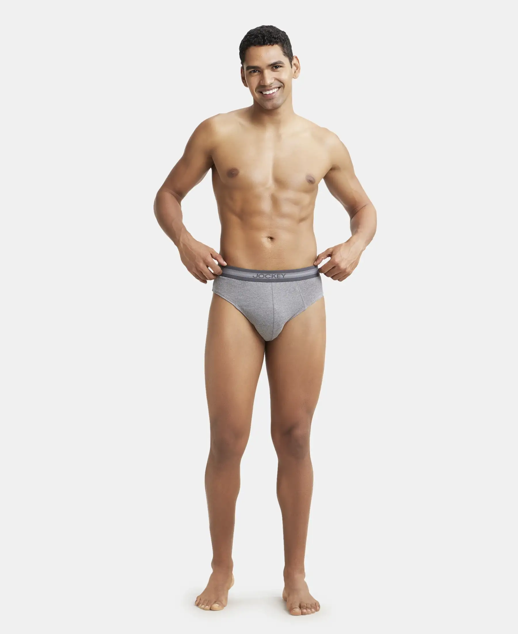 Super Combed Cotton Solid Brief with Stay Fresh Treatment - Mid Grey Melange - Image 4