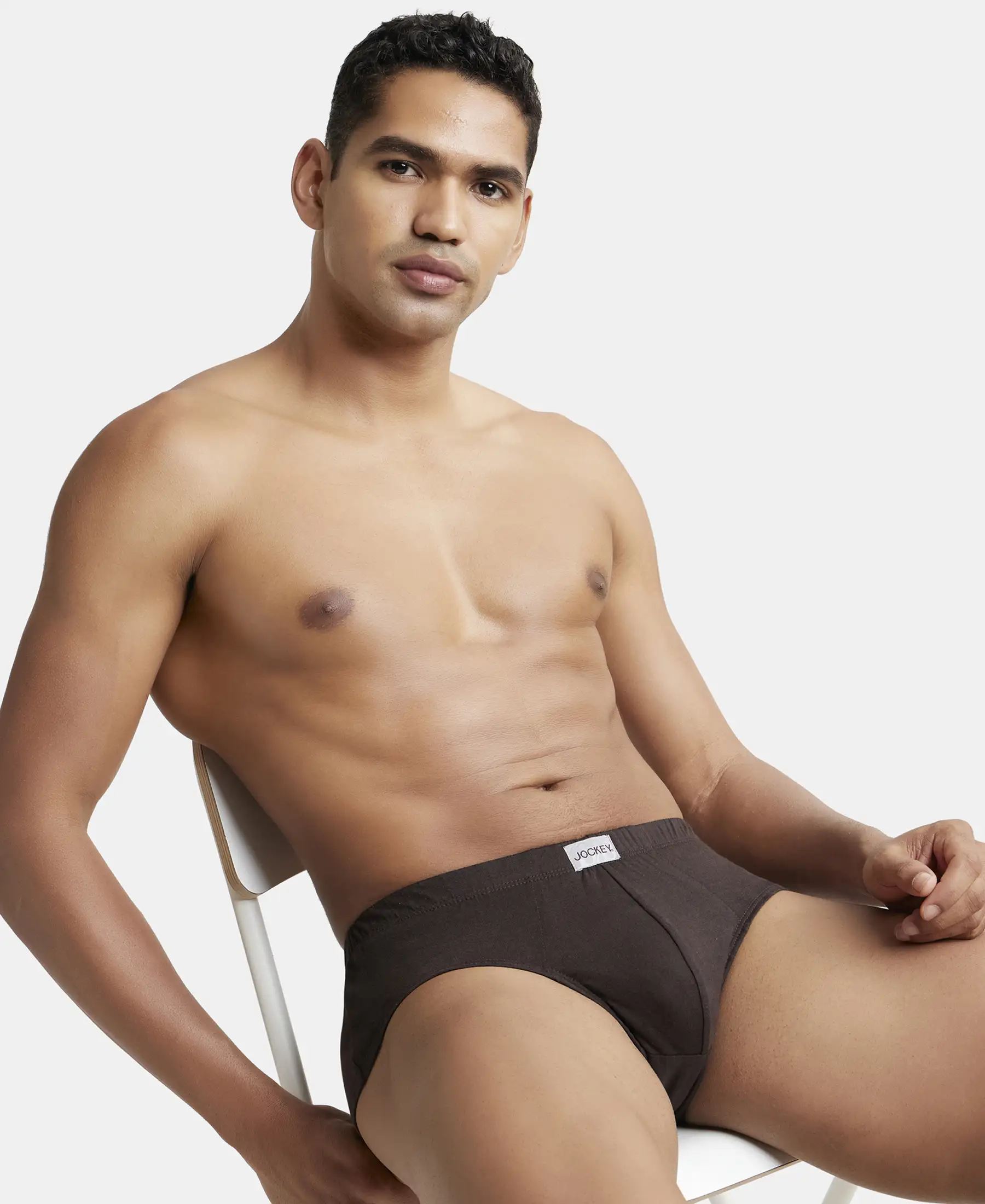 Super Combed Cotton Solid Brief with Ultrasoft Concealed Waistband - Brown - Image 5