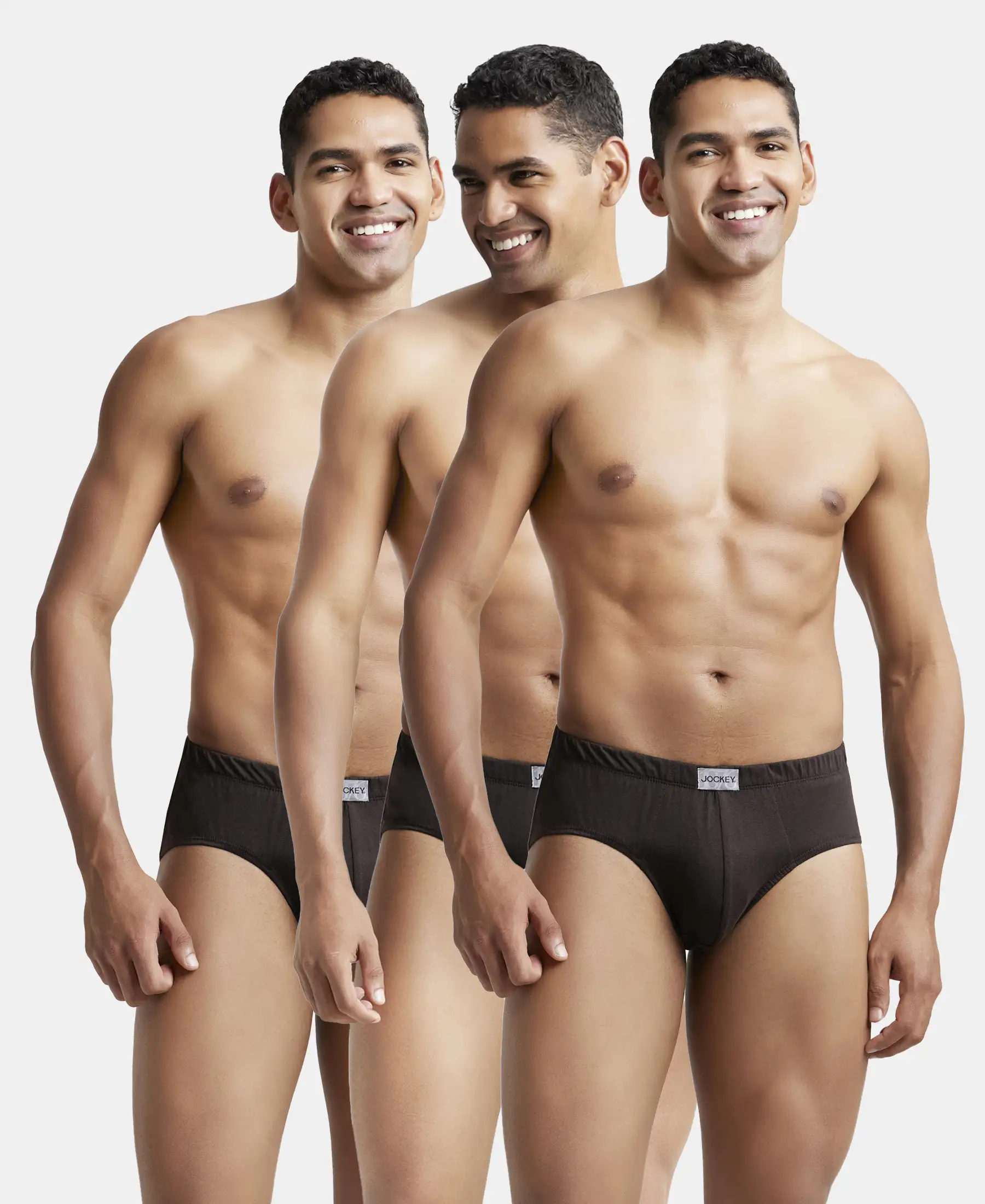 Super Combed Cotton Solid Brief with Ultrasoft Concealed Waistband - Brown (Pack of 3)
