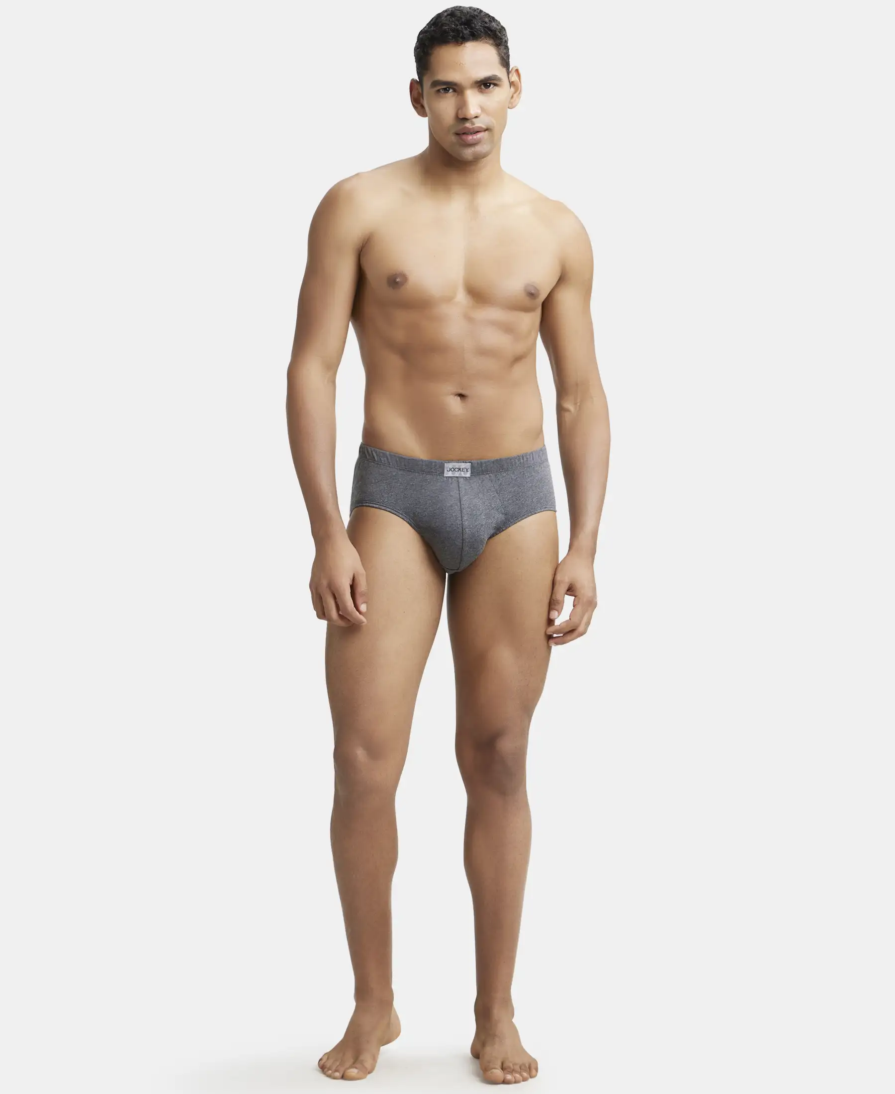 Super Combed Cotton Solid Brief with Ultrasoft Concealed Waistband - Charcoal Melange - Image 4