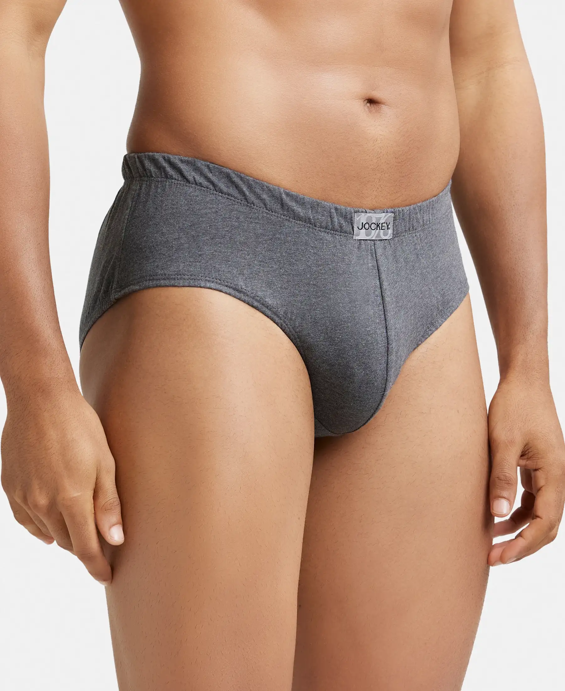 Super Combed Cotton Solid Brief with Ultrasoft Concealed Waistband - Charcoal Melange (Pack of 2) - Image 2
