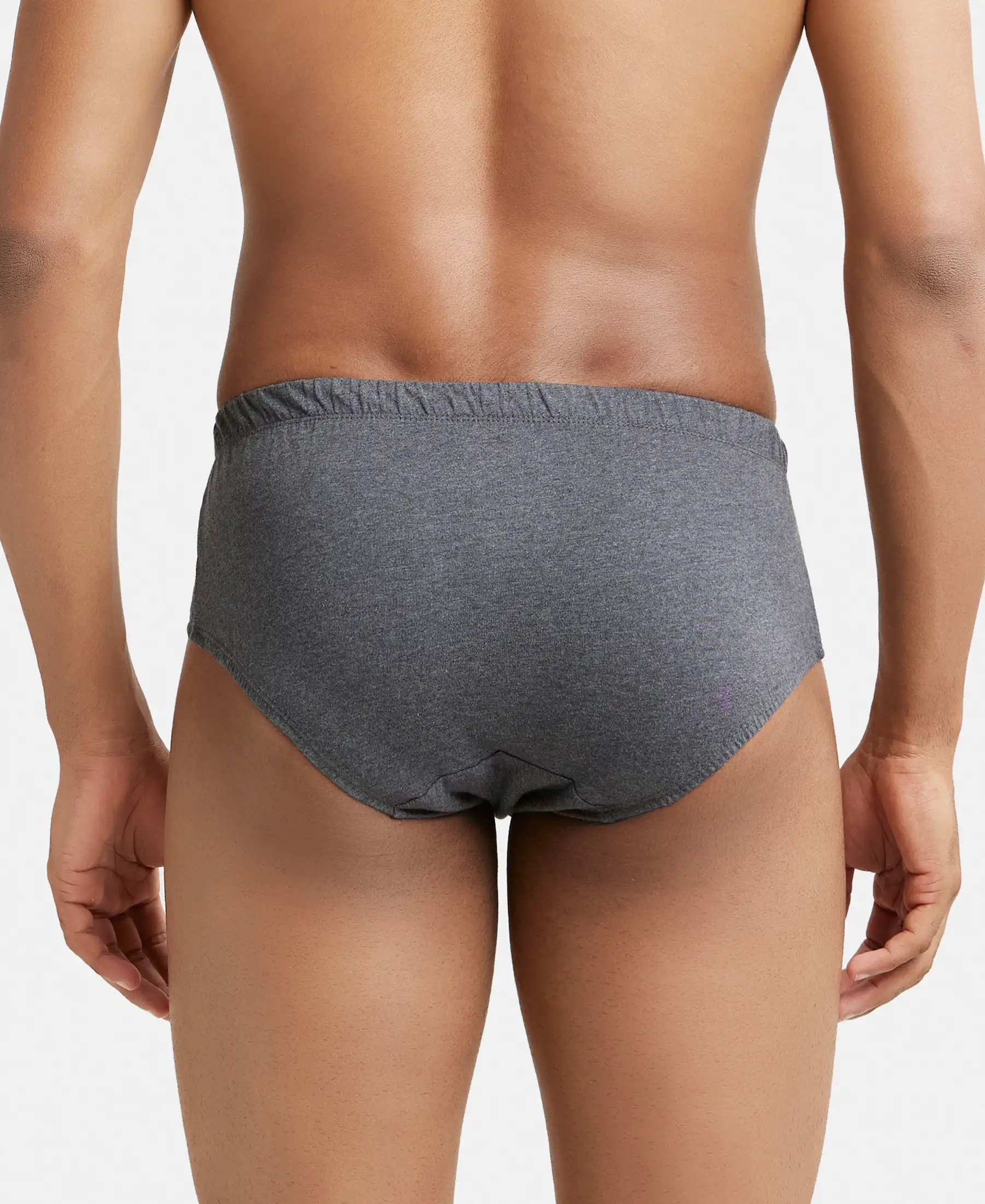 Super Combed Cotton Solid Brief with Ultrasoft Concealed Waistband - Charcoal Melange (Pack of 2) - Image 3