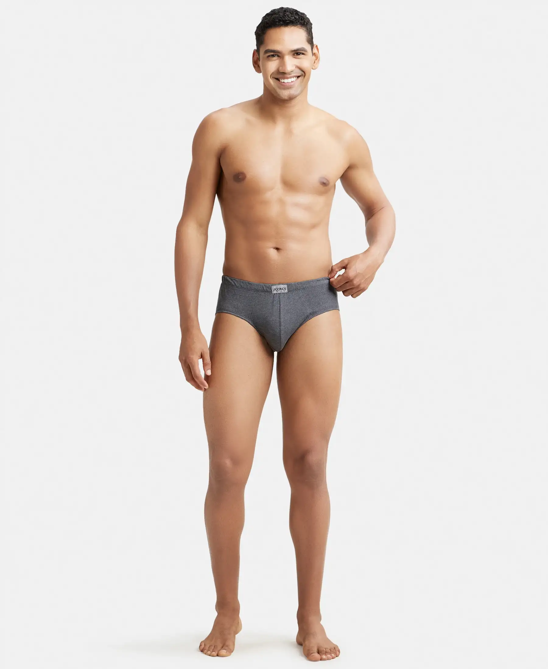 Super Combed Cotton Solid Brief with Ultrasoft Concealed Waistband - Charcoal Melange (Pack of 2) - Image 4