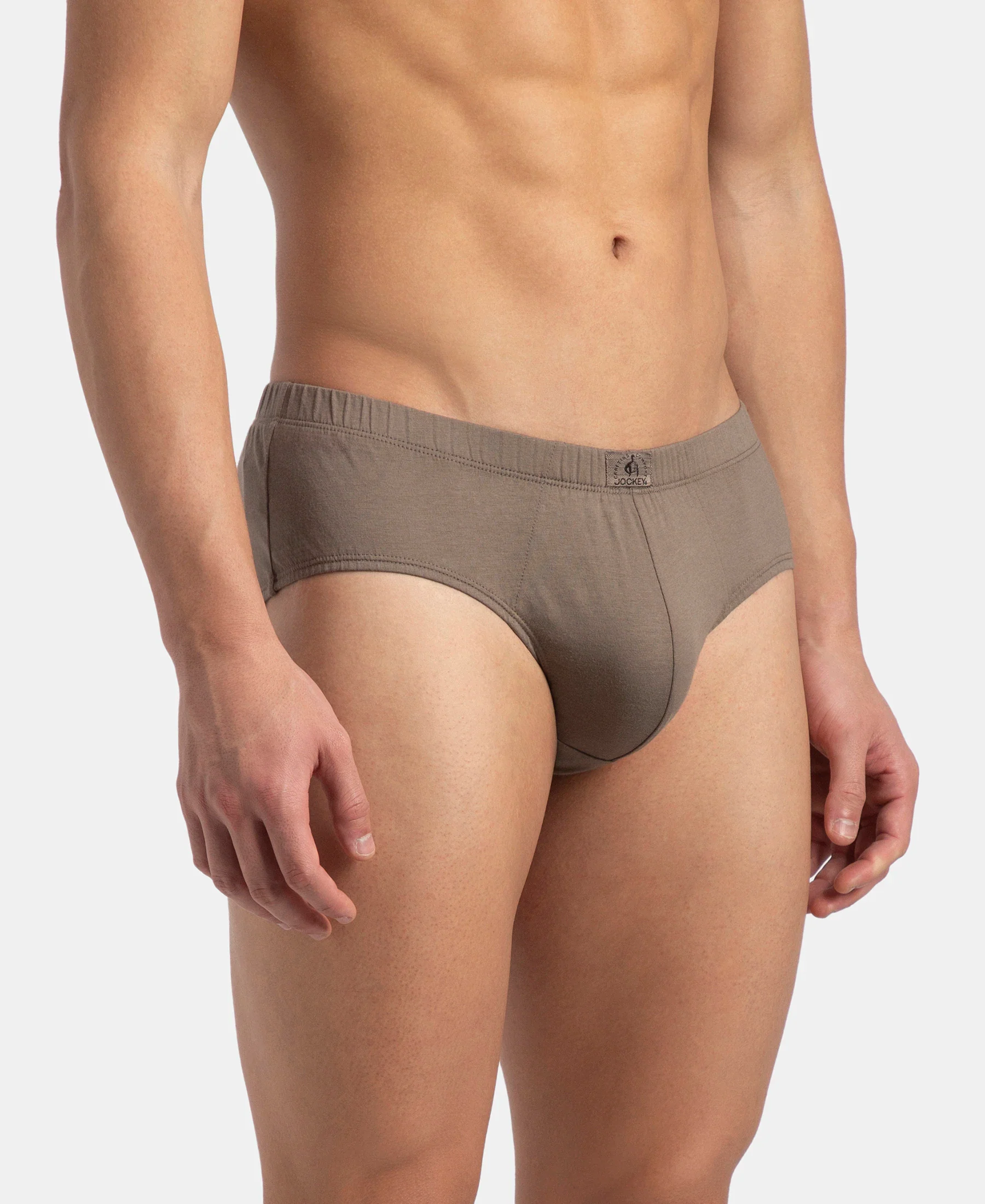 Super Combed Cotton Solid Brief with Ultrasoft Concealed Waistband - Dark Khaki (Pack of 2) - Image 2