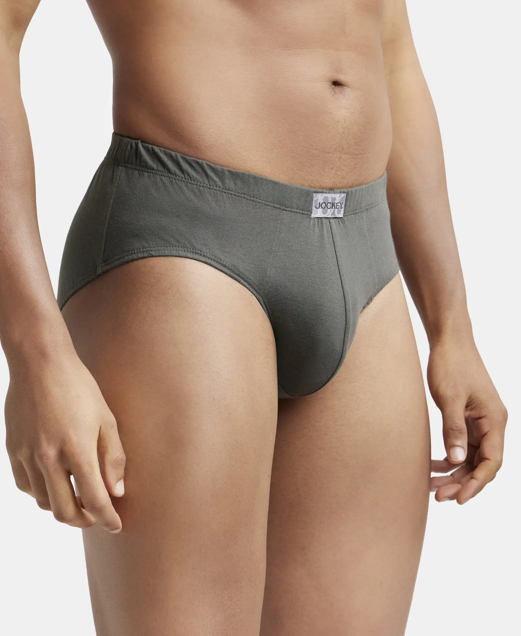 Super Combed Cotton Solid Brief with Ultrasoft Concealed Waistband - Deep Olive (Pack of 3) - Image 2