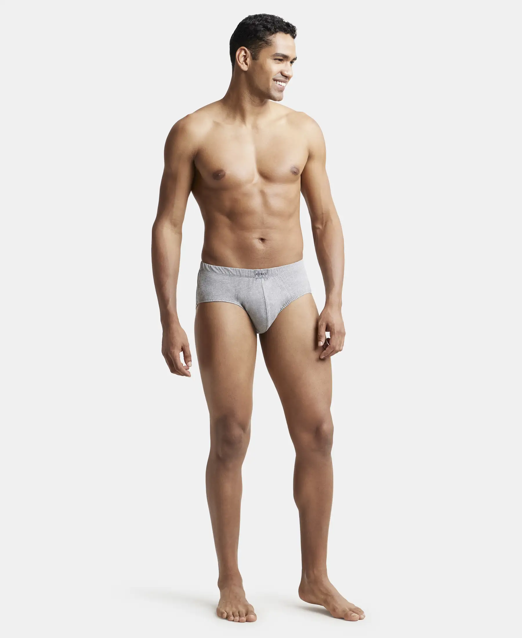 Super Combed Cotton Solid Brief with Ultrasoft Concealed Waistband - Grey Melange (Pack of 3) - Image 4