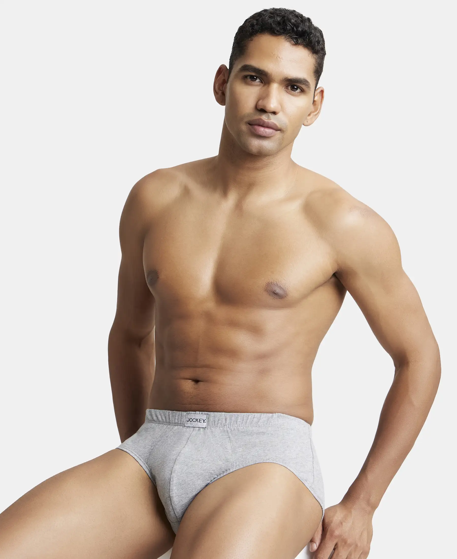 Super Combed Cotton Solid Brief with Ultrasoft Concealed Waistband - Grey Melange (Pack of 3) - Image 8