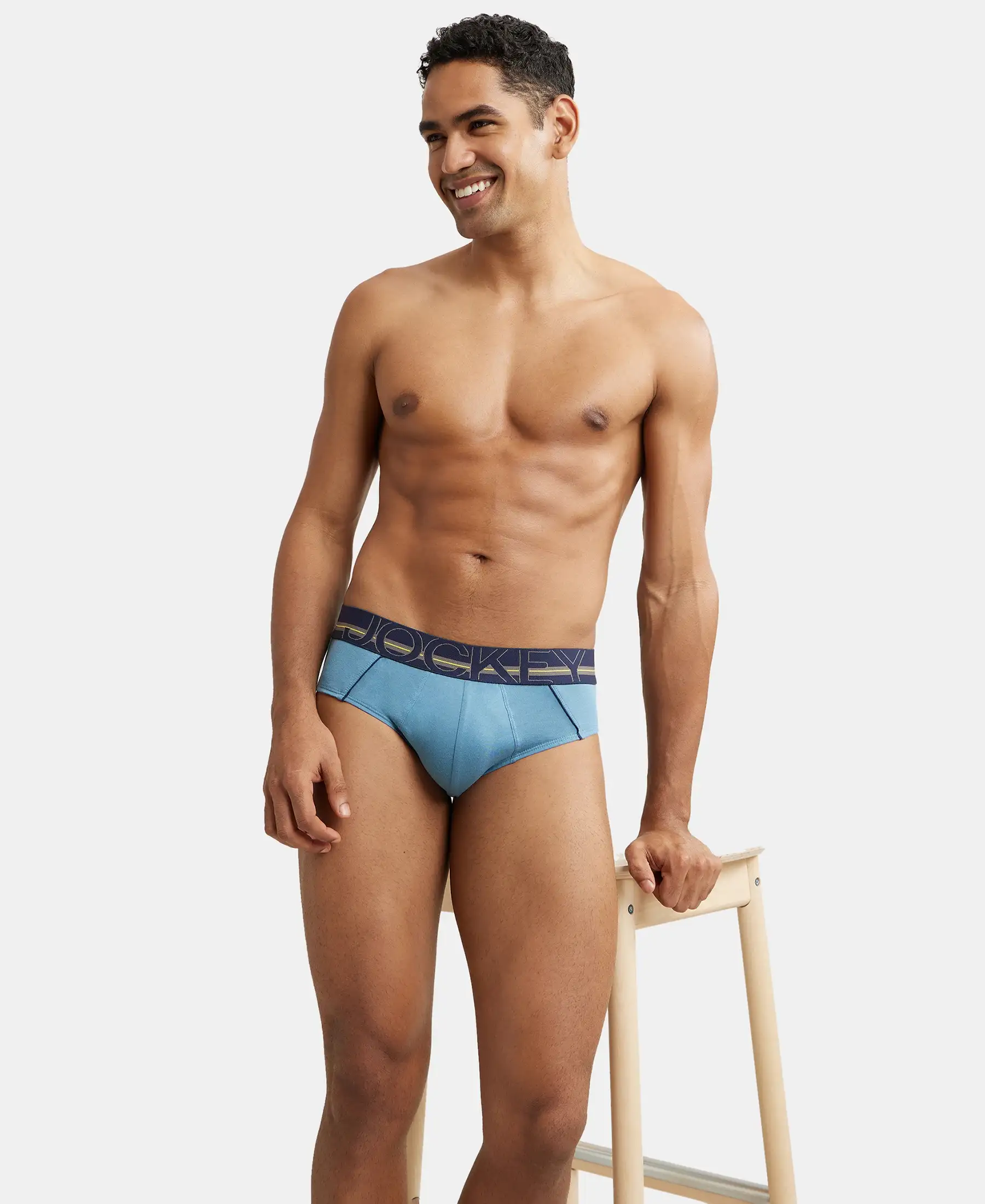 Super Combed Cotton Solid Brief with Ultrasoft Waistband - Aegean Blue - Image 5
