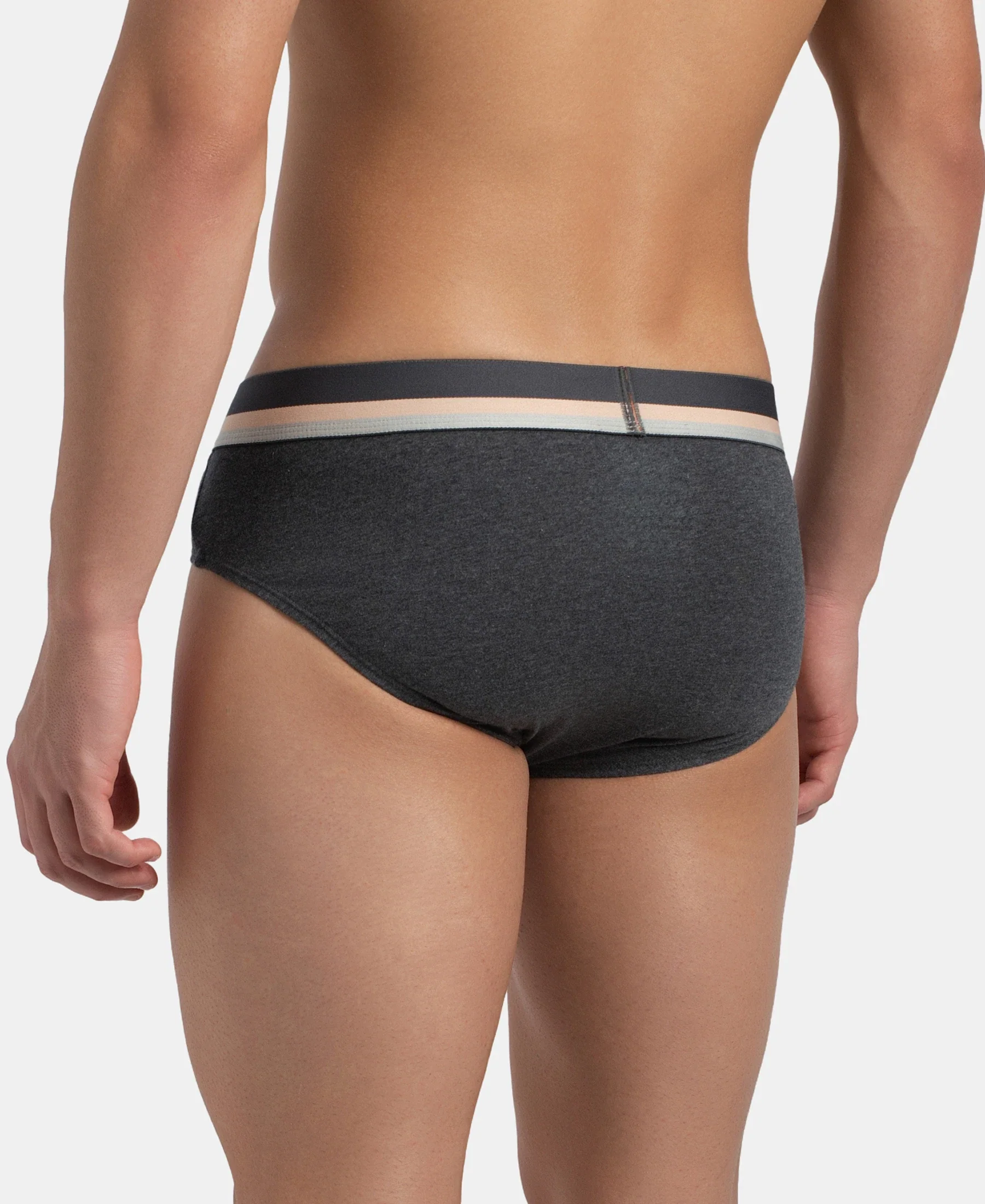 Super Combed Cotton Solid Brief with Ultrasoft Waistband - Charcoal Melange - Image 3