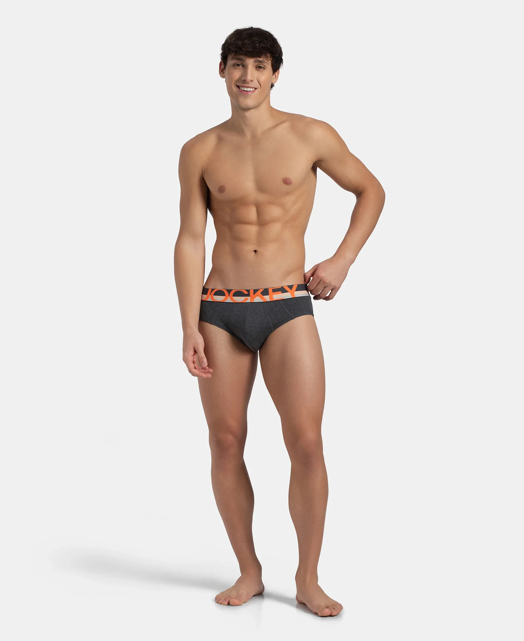 Super Combed Cotton Solid Brief with Ultrasoft Waistband - Charcoal Melange - Image 4