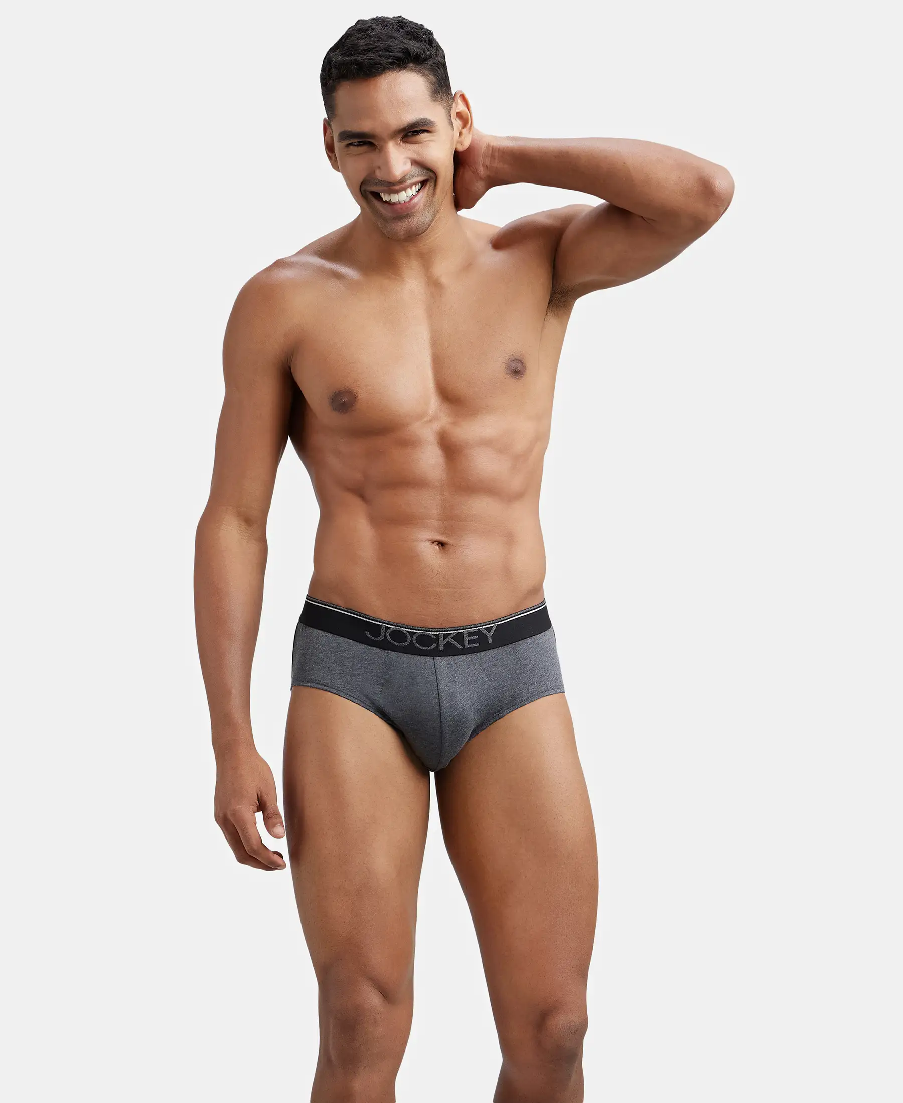 Super Combed Cotton Solid Brief with Ultrasoft Waistband - Charcoal Melange (Pack of 2) - Image 8