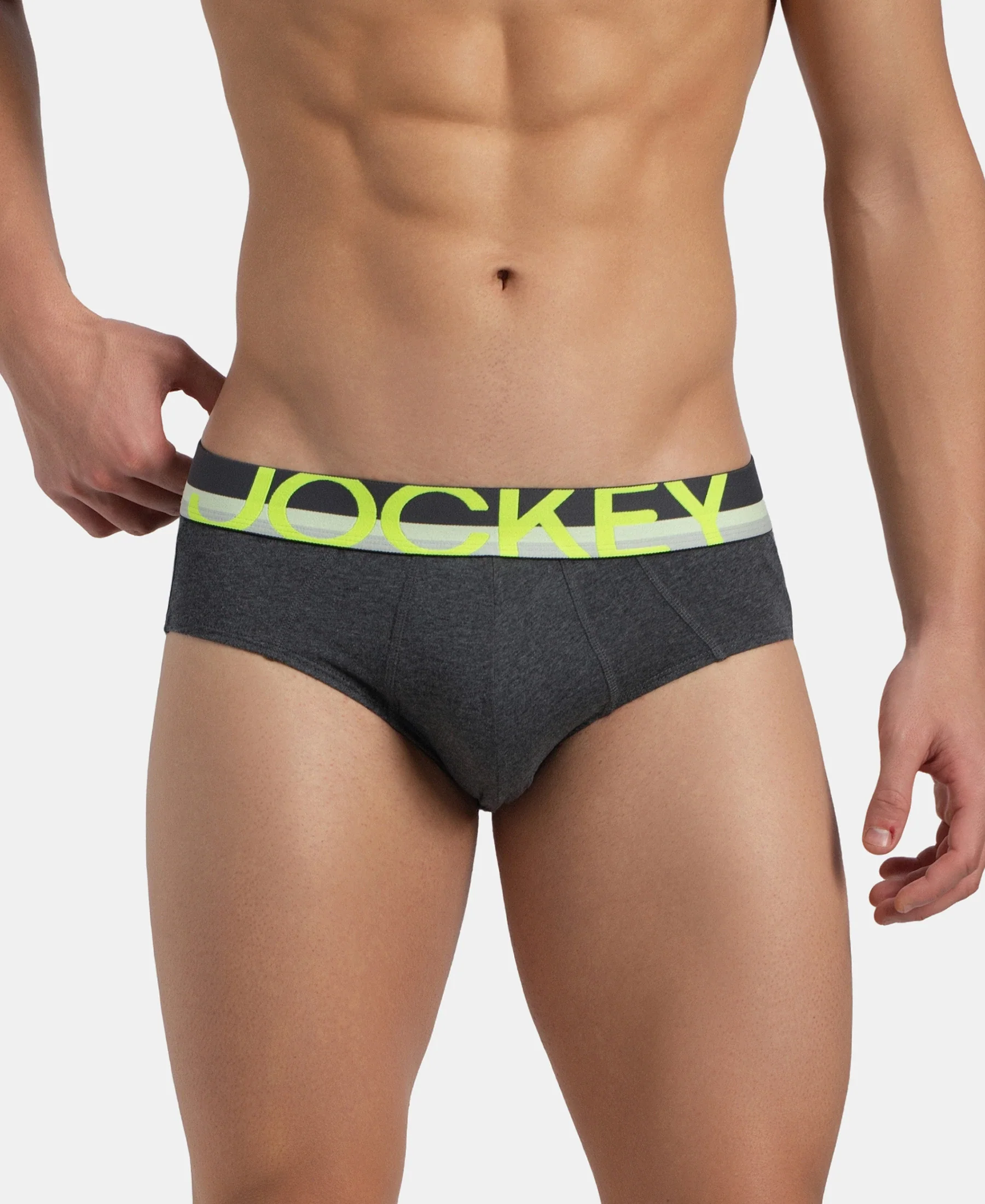 Super Combed Cotton Solid Brief with Ultrasoft Waistband - Charcoal Melange (Pack of 2) - Image 2