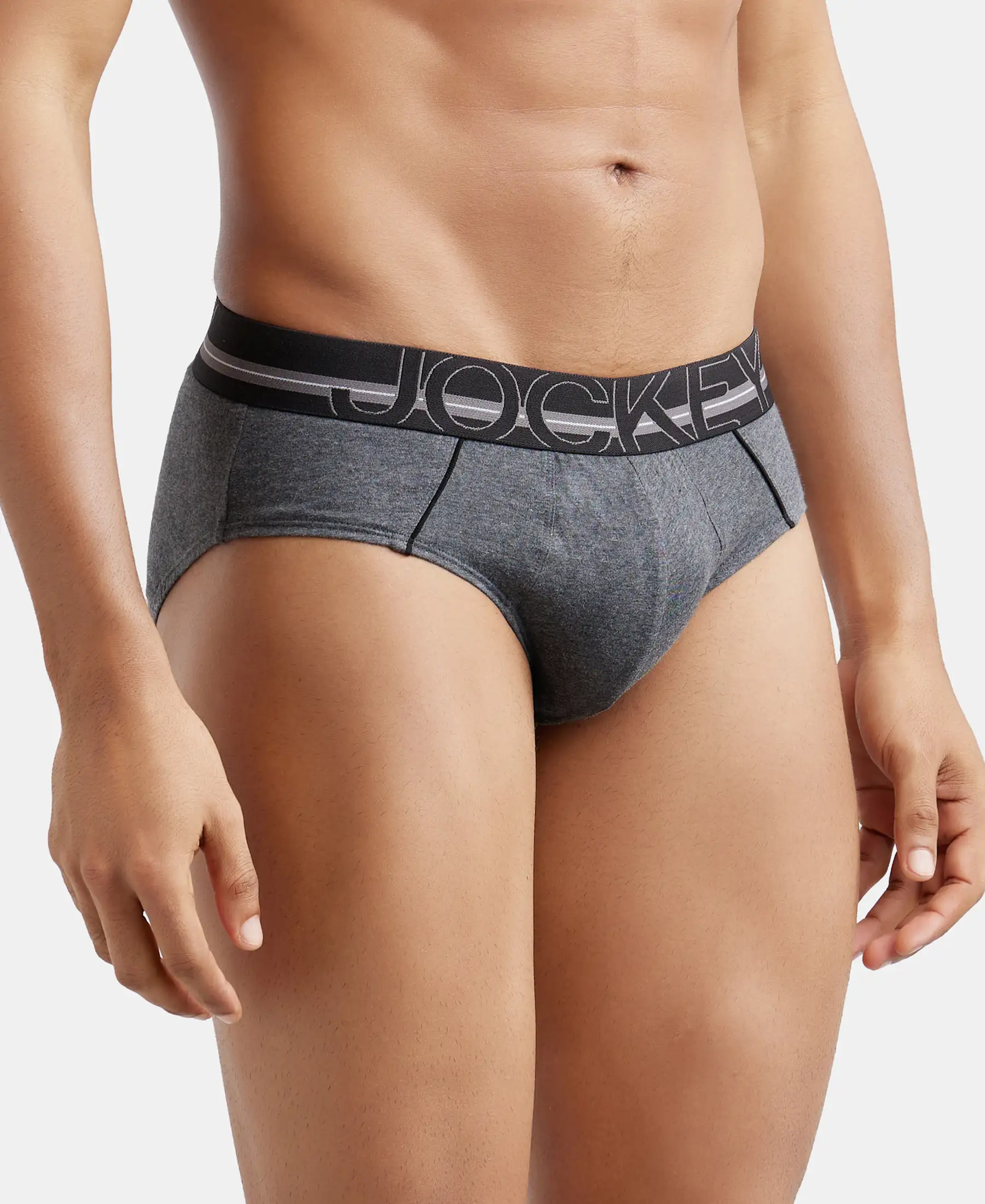 Super Combed Cotton Solid Brief with Ultrasoft Waistband - Charcoal Melange - Image 2