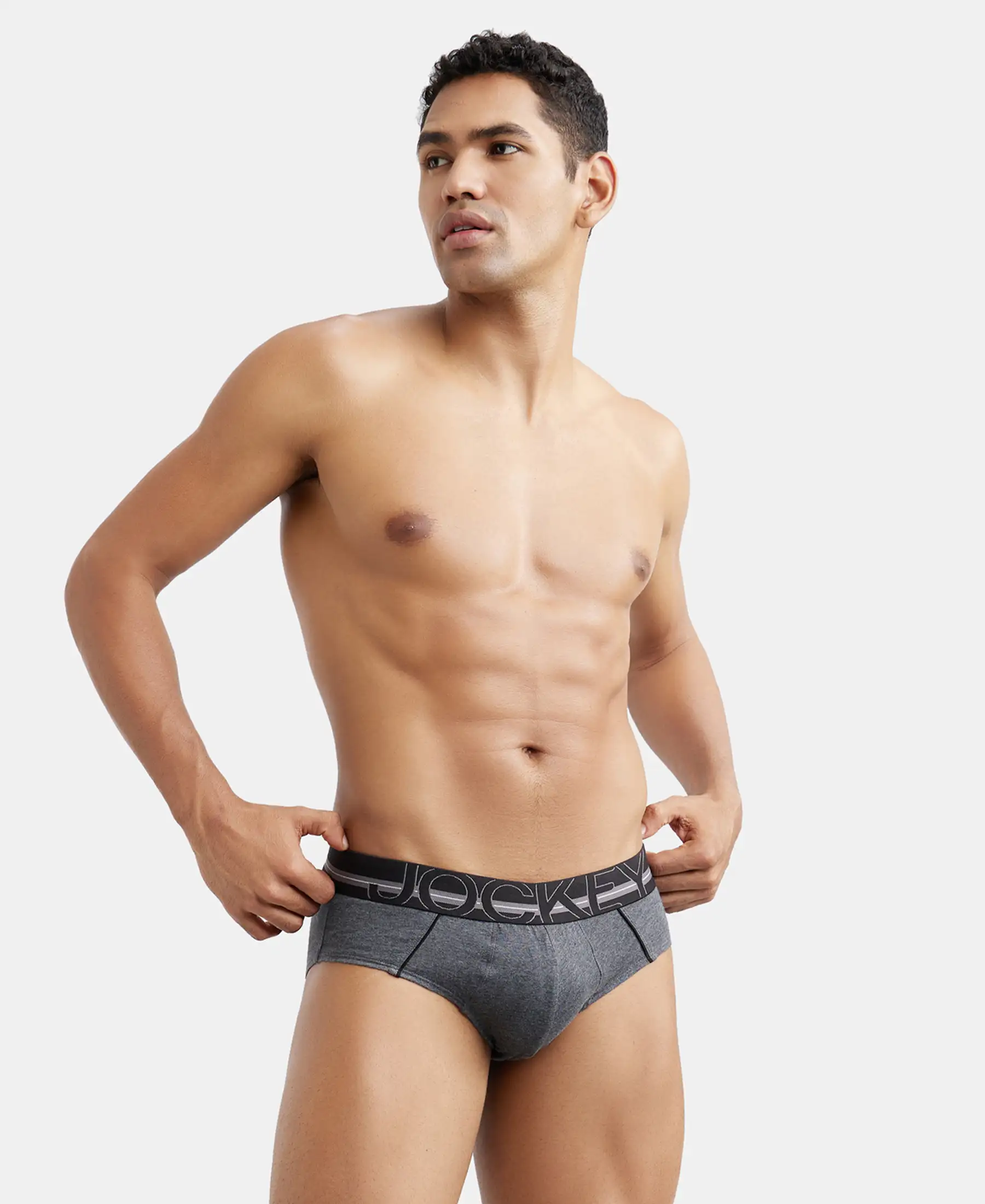 Super Combed Cotton Solid Brief with Ultrasoft Waistband - Charcoal Melange - Image 5