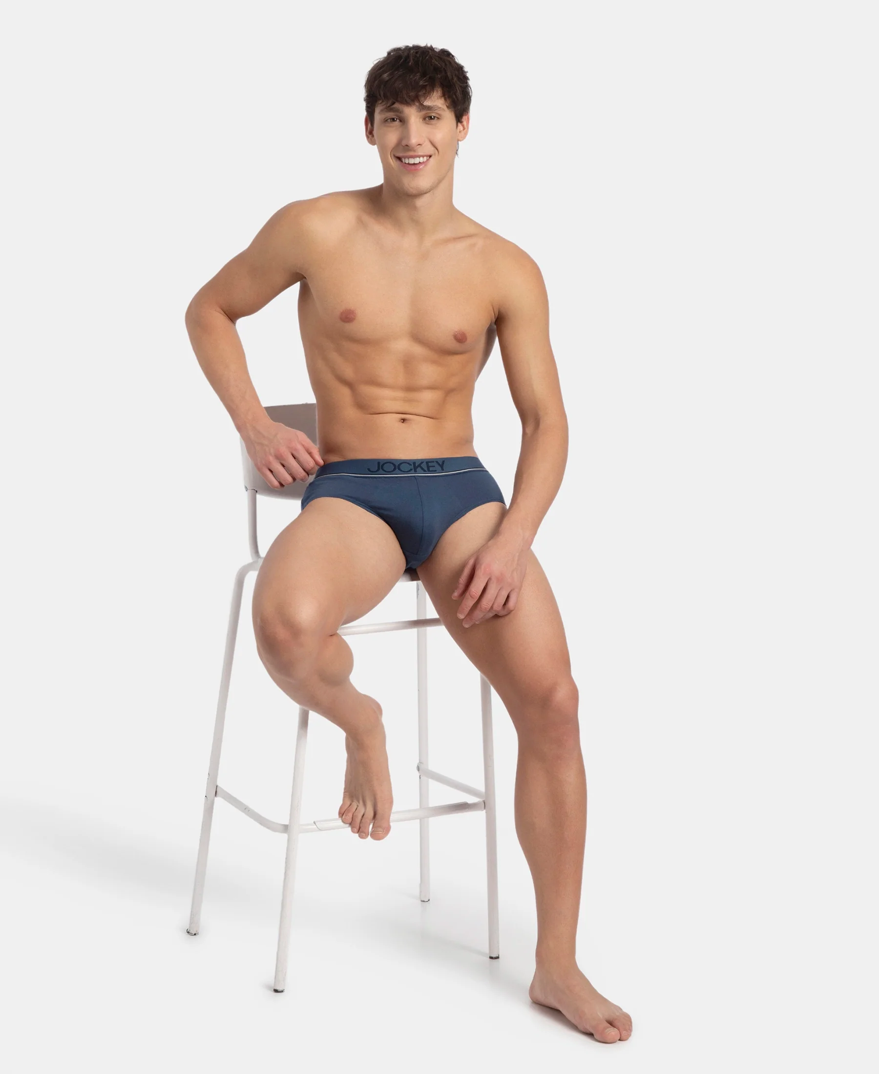 Super Combed Cotton Solid Brief with Ultrasoft Waistband - Dark Denim (Pack of 2) - Image 6
