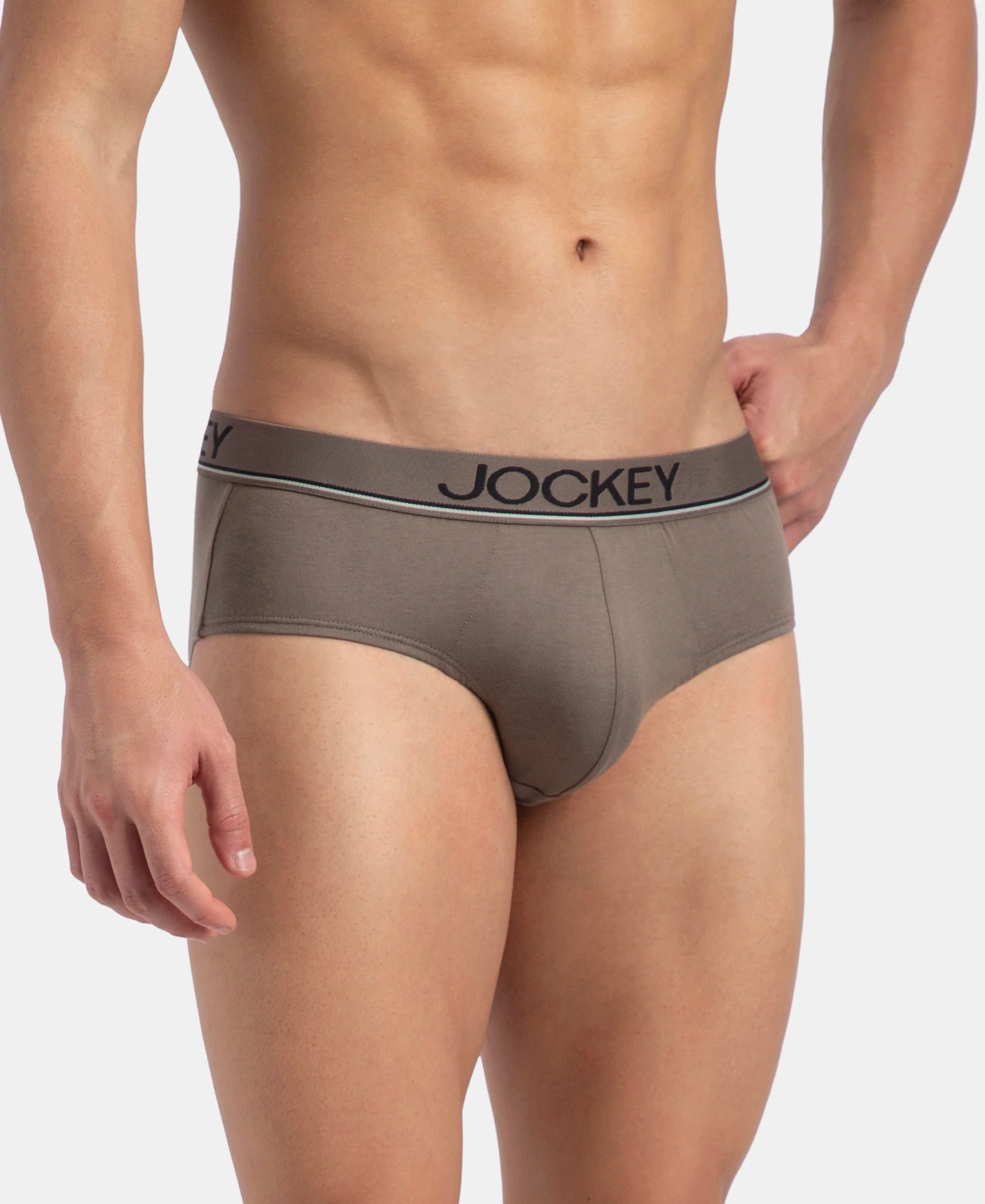 Super Combed Cotton Solid Brief with Ultrasoft Waistband - Dark Khaki - Image 2