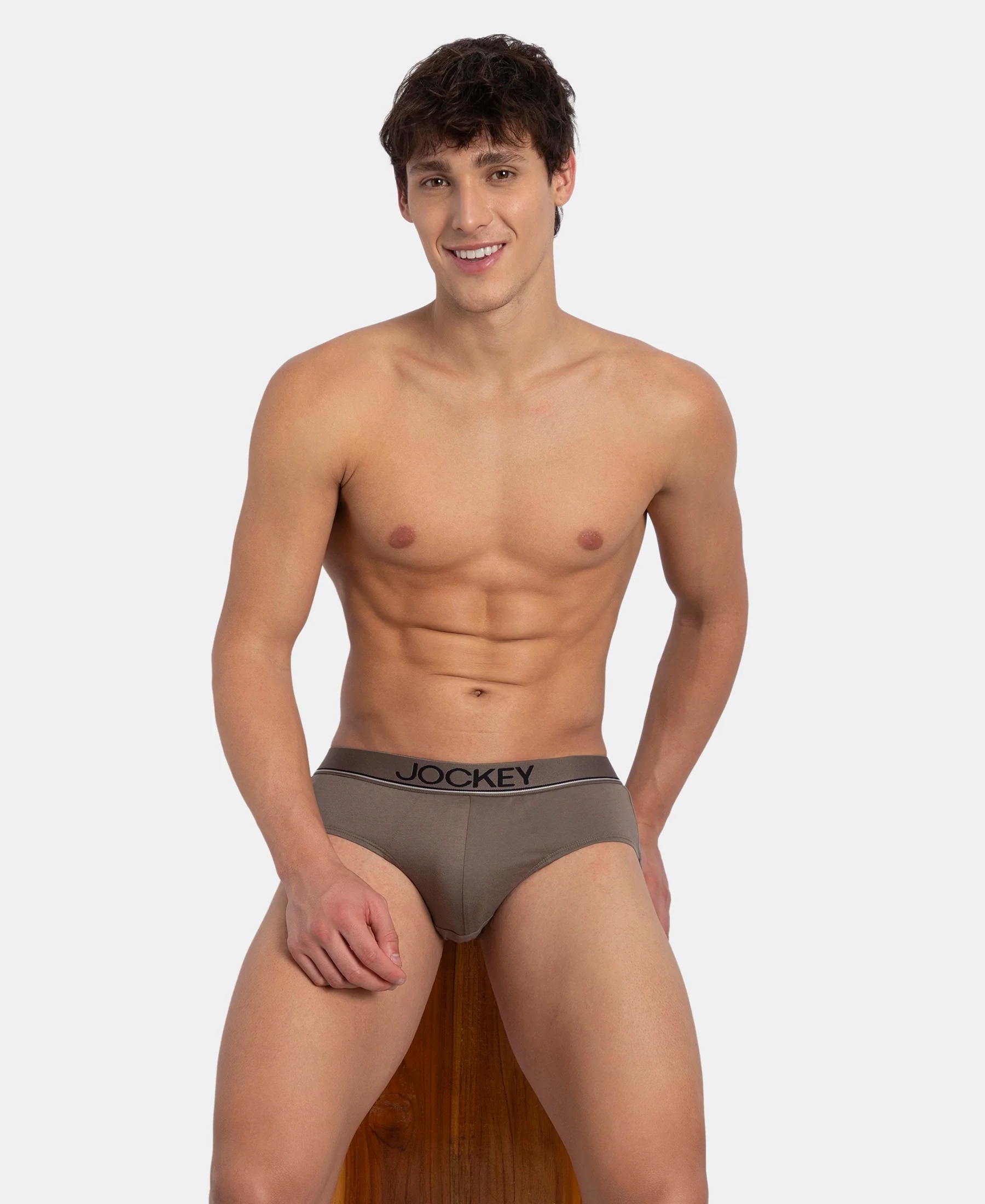 Super Combed Cotton Solid Brief with Ultrasoft Waistband - Dark Khaki - Image 5