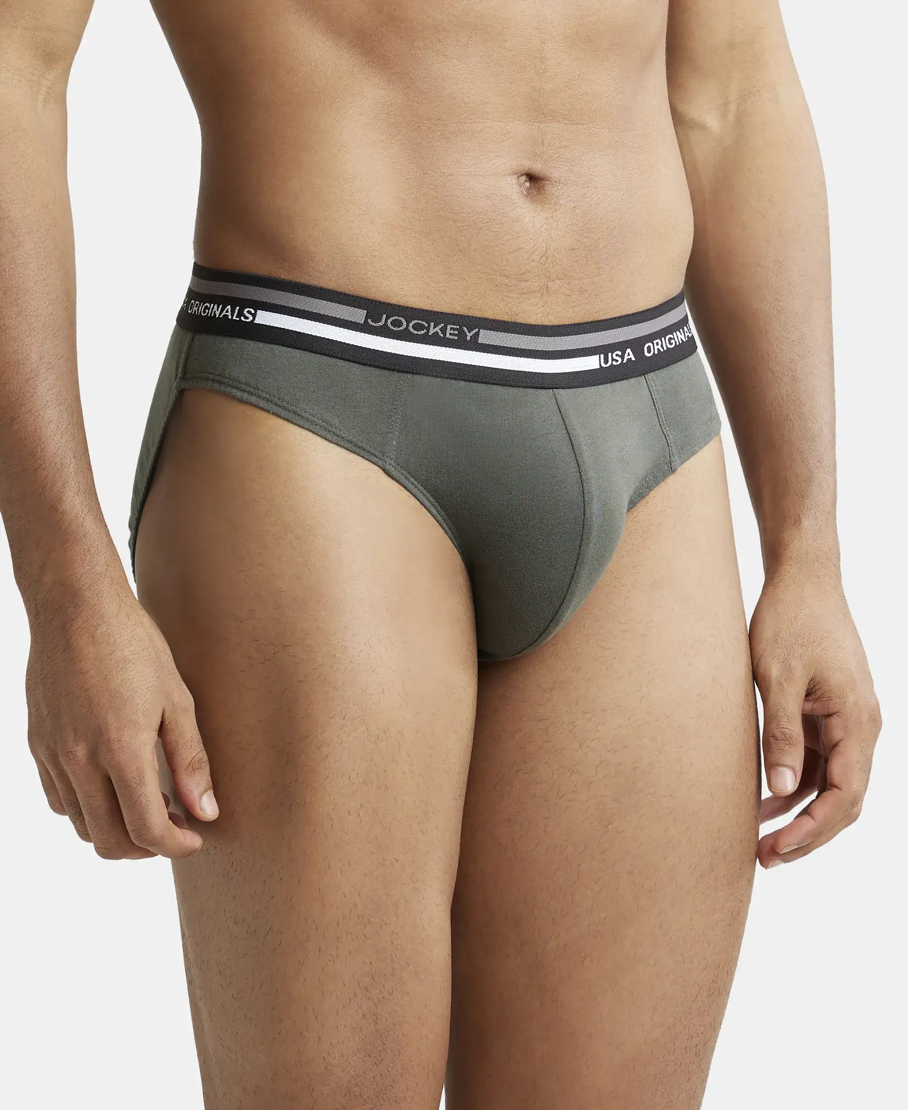 Super Combed Cotton Solid Brief with Ultrasoft Waistband - Deep Olive (Pack of 2) - Image 2