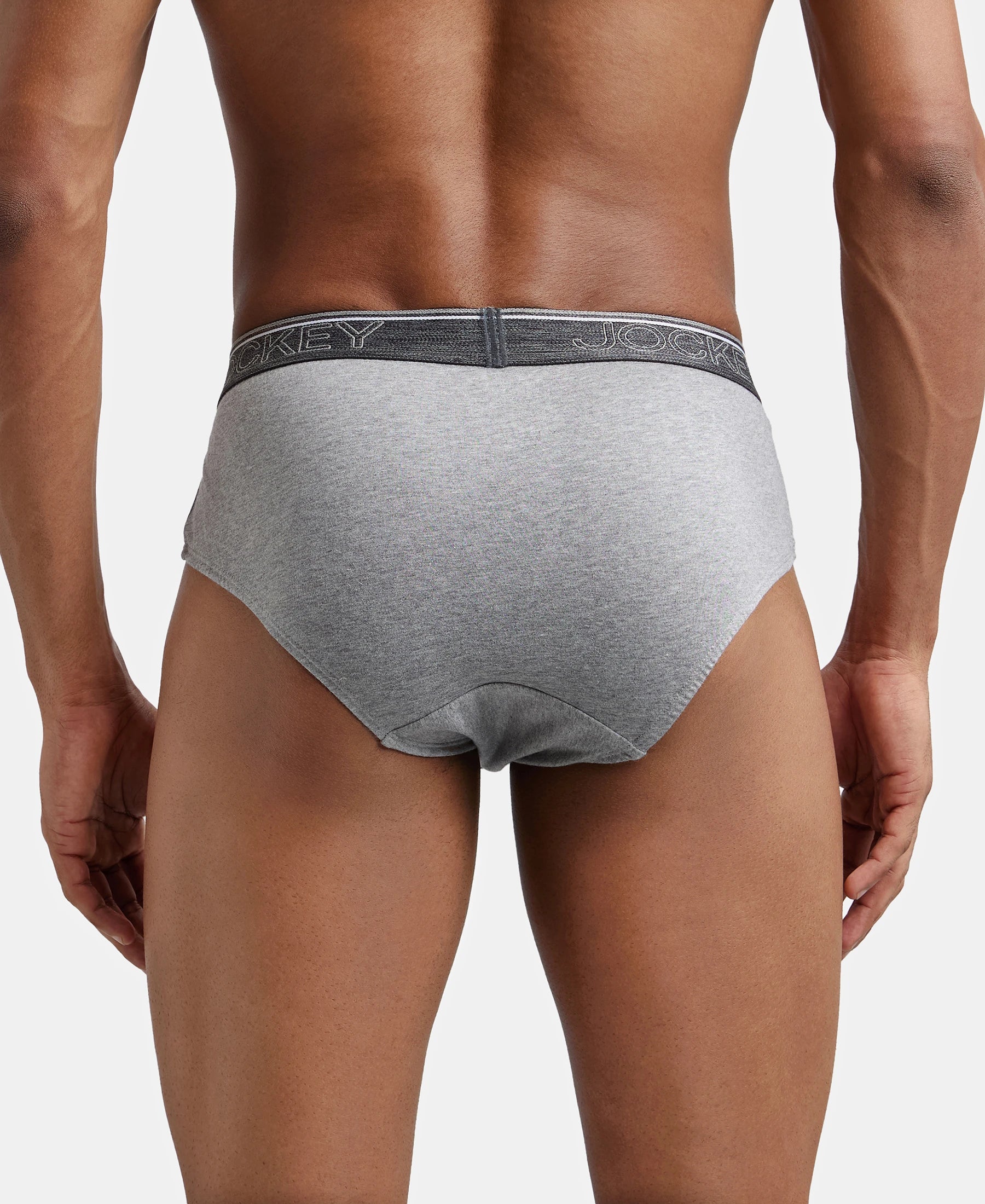 Super Combed Cotton Solid Brief with Ultrasoft Waistband - Grey Melange - Image 3