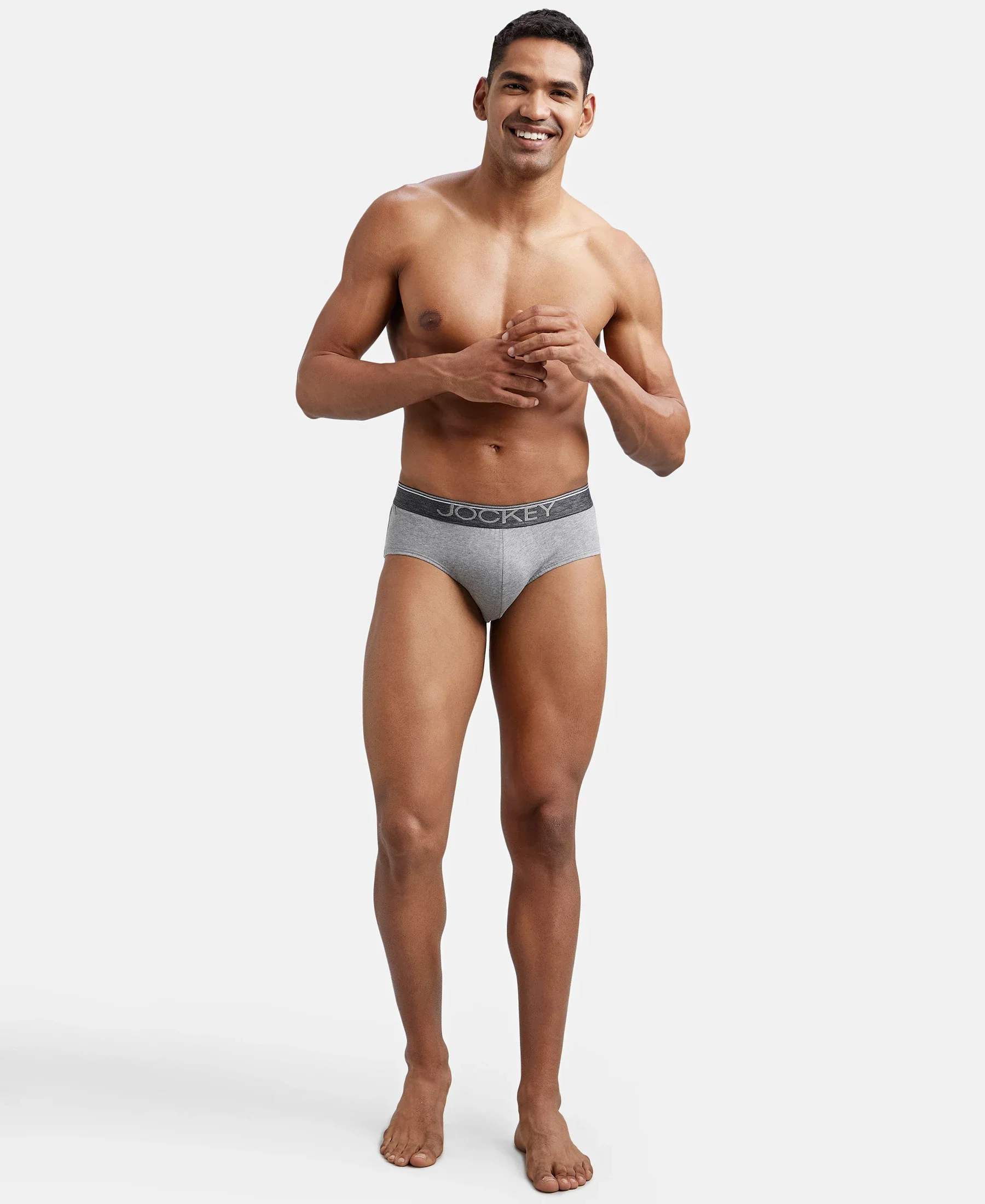 Super Combed Cotton Solid Brief with Ultrasoft Waistband - Grey Melange - Image 6