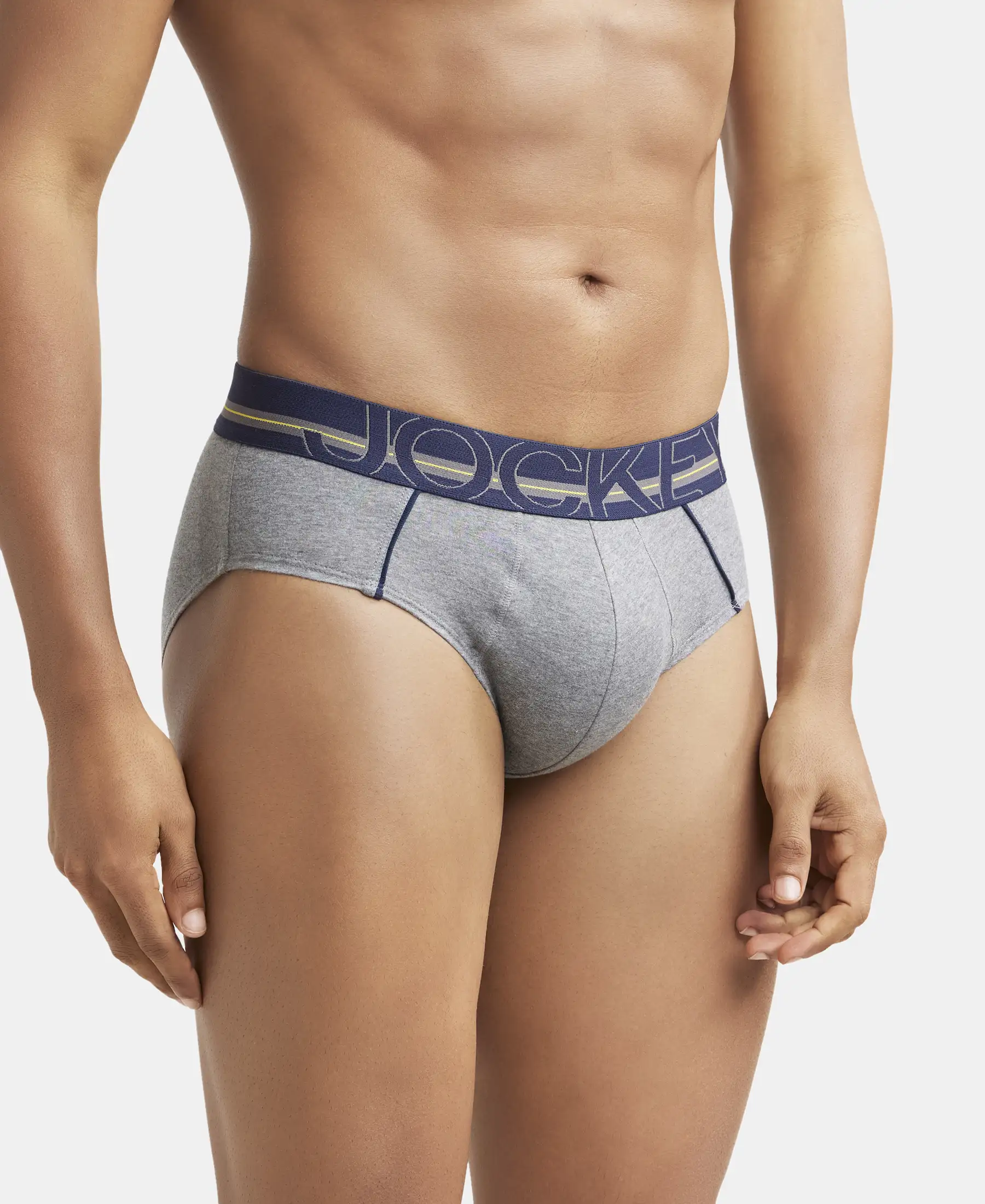 Super Combed Cotton Solid Brief with Ultrasoft Waistband - Mid Grey Melange (Pack of 2) - Image 2