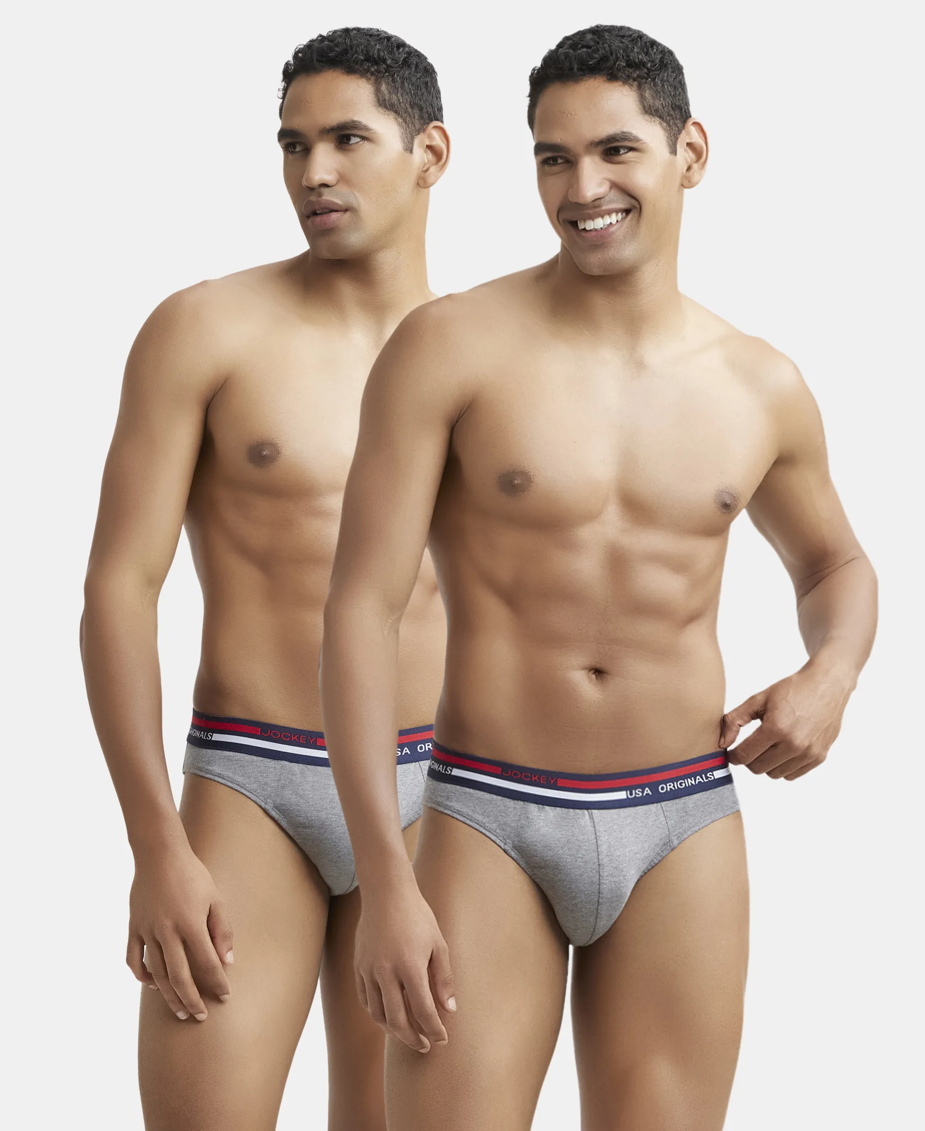 Super Combed Cotton Solid Brief with Ultrasoft Waistband - Mid Grey Melange (Pack of 2) - Image 5