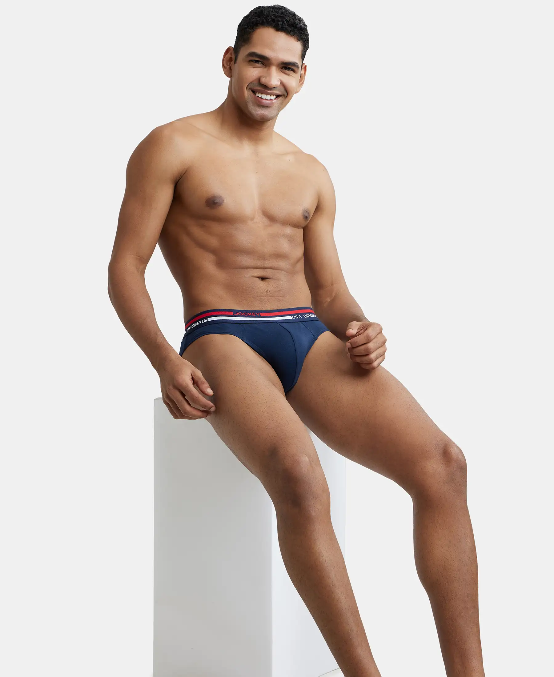 Super Combed Cotton Solid Brief with Ultrasoft Waistband - Navy - Image 6