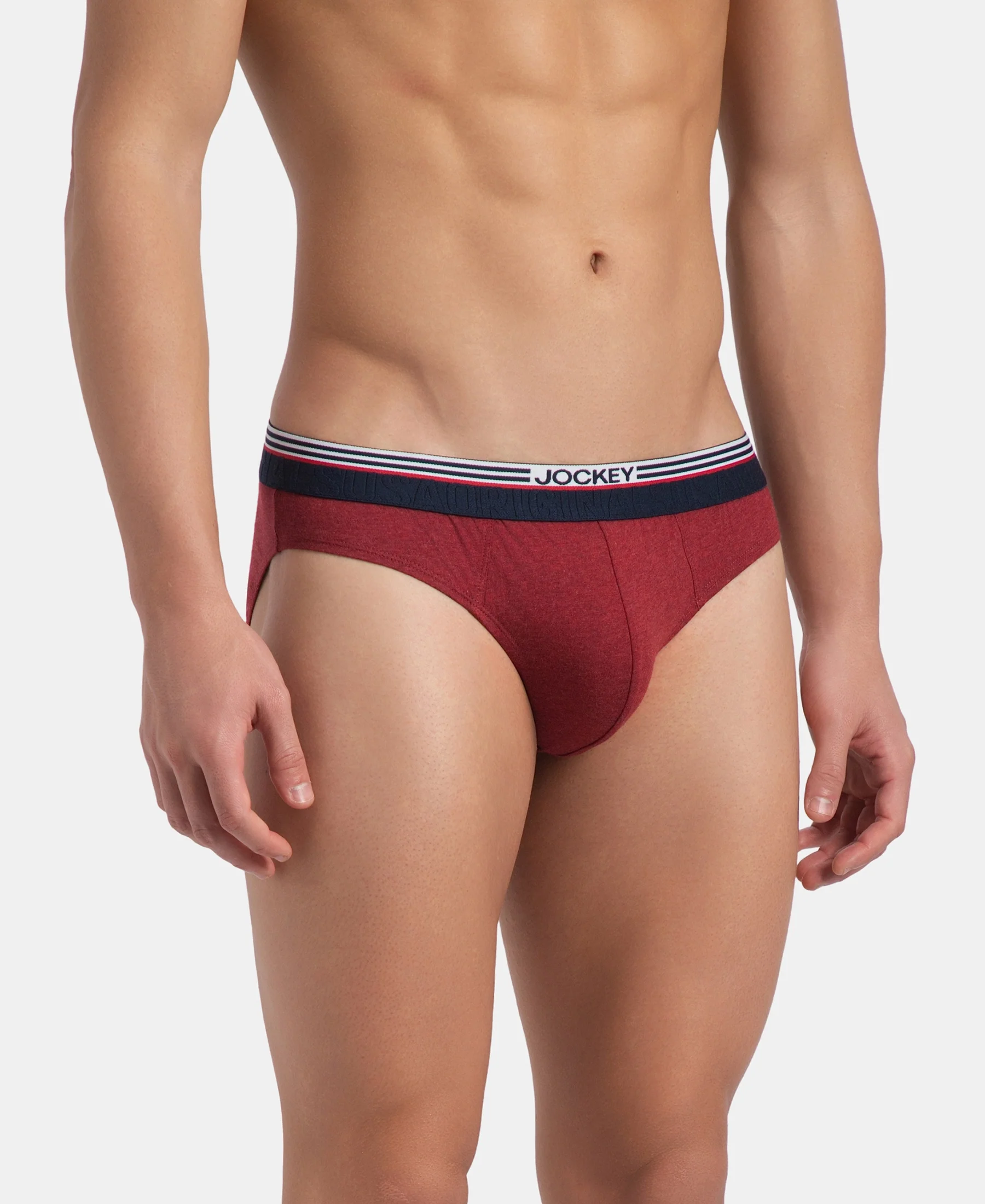 Super Combed Cotton Solid Brief with Ultrasoft Waistband - New Red Melange - Image 2