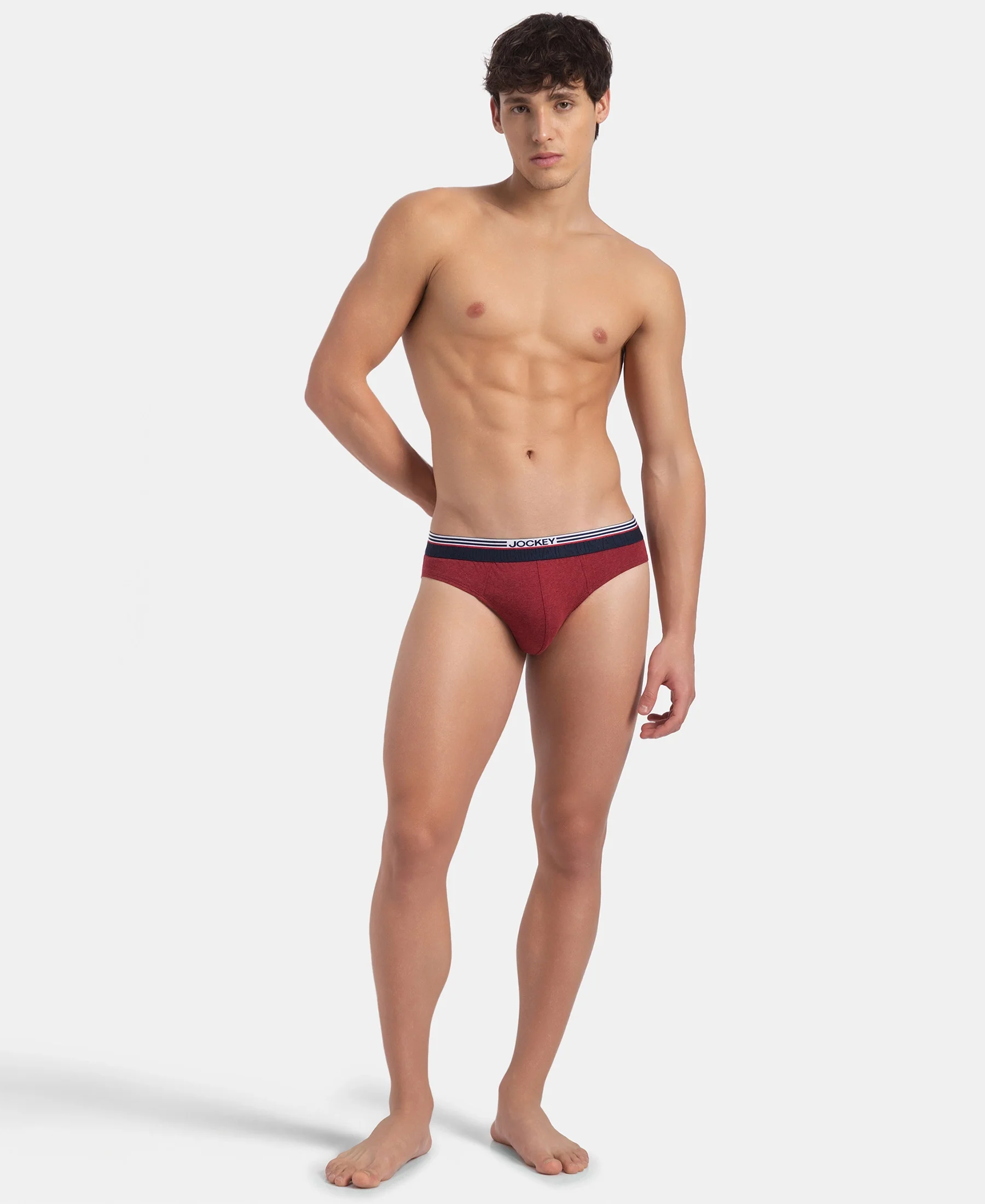 Super Combed Cotton Solid Brief with Ultrasoft Waistband - New Red Melange - Image 4