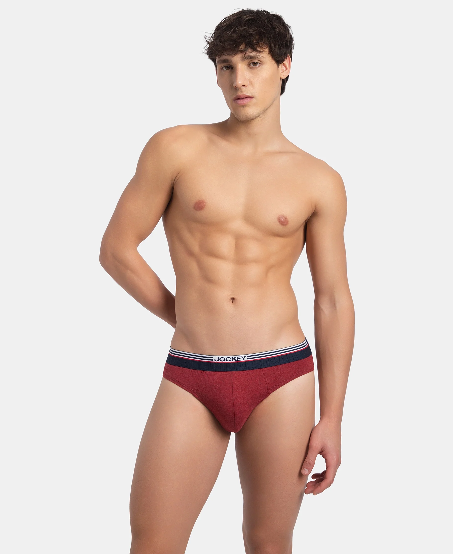Super Combed Cotton Solid Brief with Ultrasoft Waistband - New Red Melange - Image 5