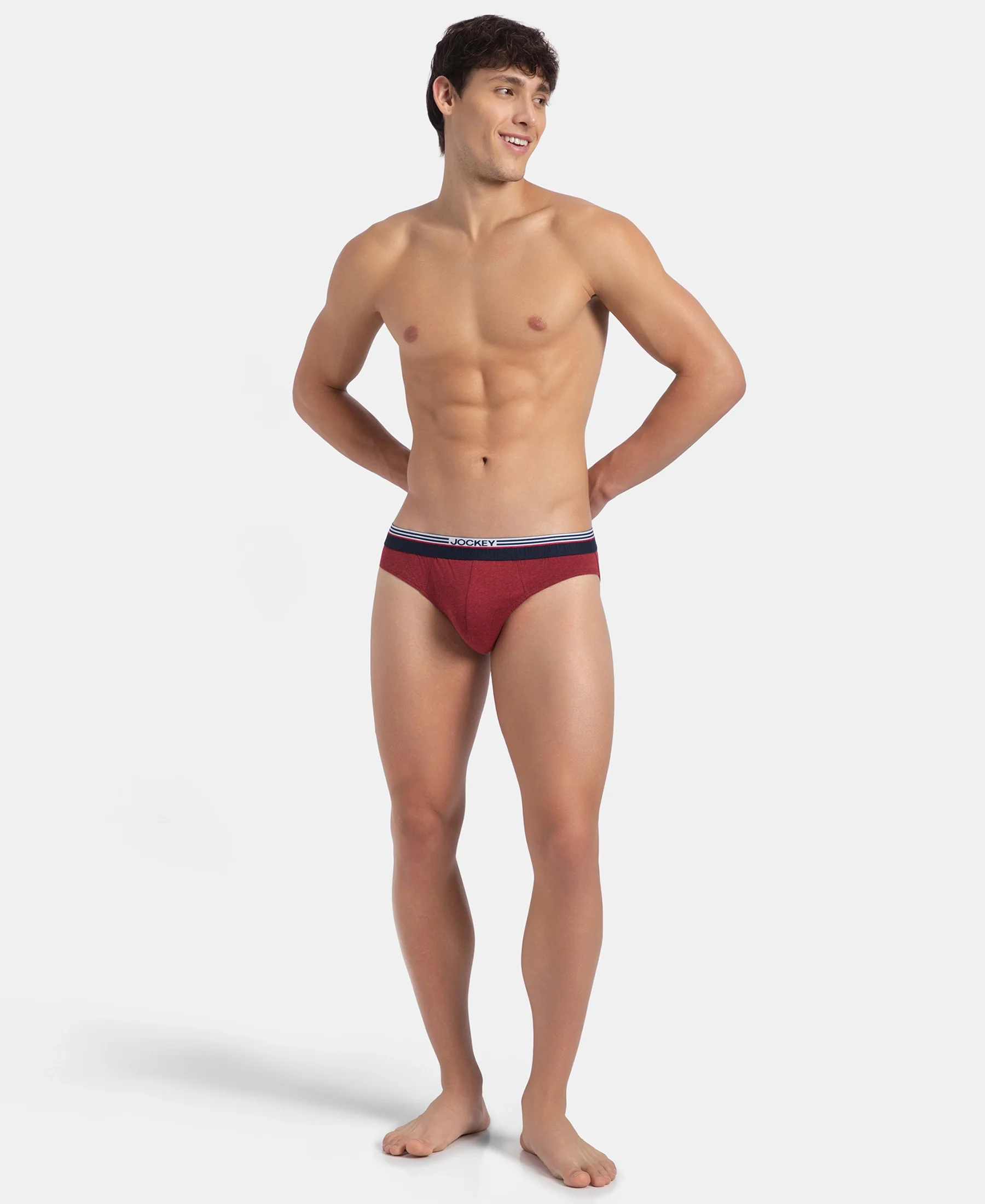 Super Combed Cotton Solid Brief with Ultrasoft Waistband - New Red Melange - Image 6