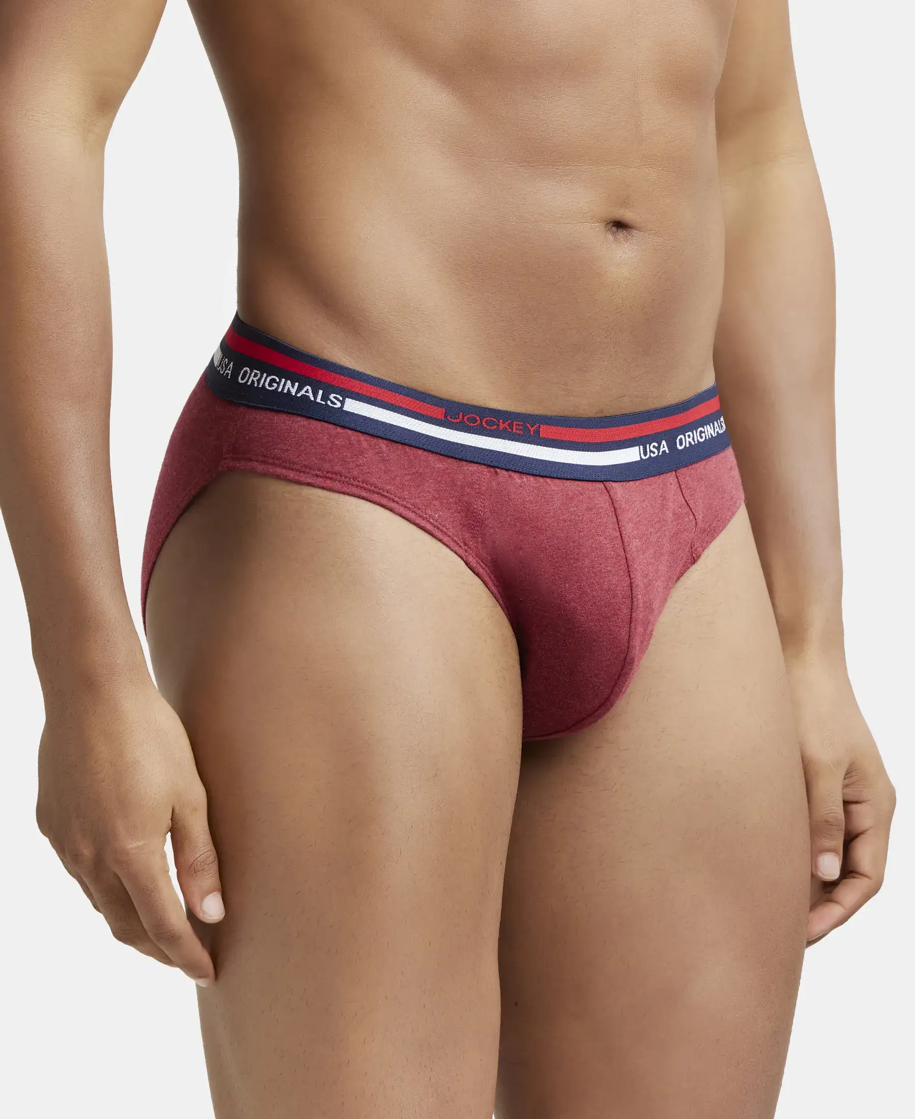 Super Combed Cotton Solid Brief with Ultrasoft Waistband - Red Melange (Pack of 2) - Image 2