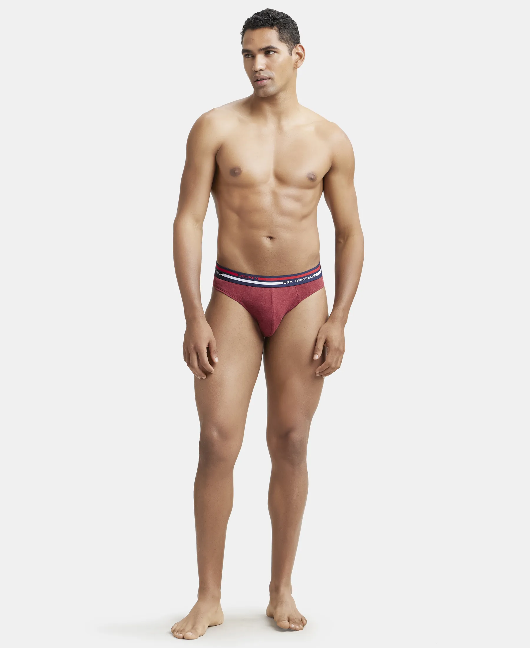 Super Combed Cotton Solid Brief with Ultrasoft Waistband - Red Melange (Pack of 2) - Image 4