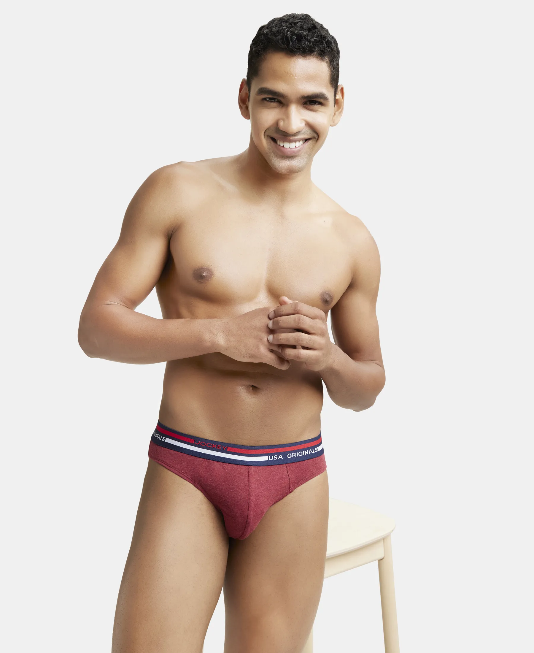 Super Combed Cotton Solid Brief with Ultrasoft Waistband - Red Melange (Pack of 2) - Image 8