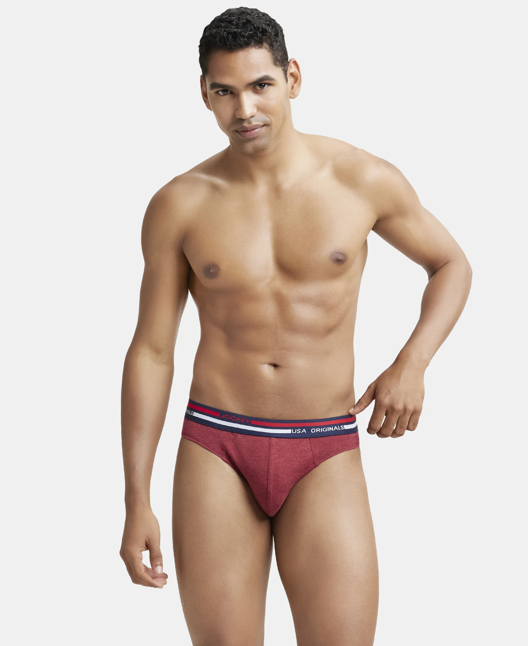Super Combed Cotton Solid Brief with Ultrasoft Waistband - Red Melange (Pack of 2) - Image 9