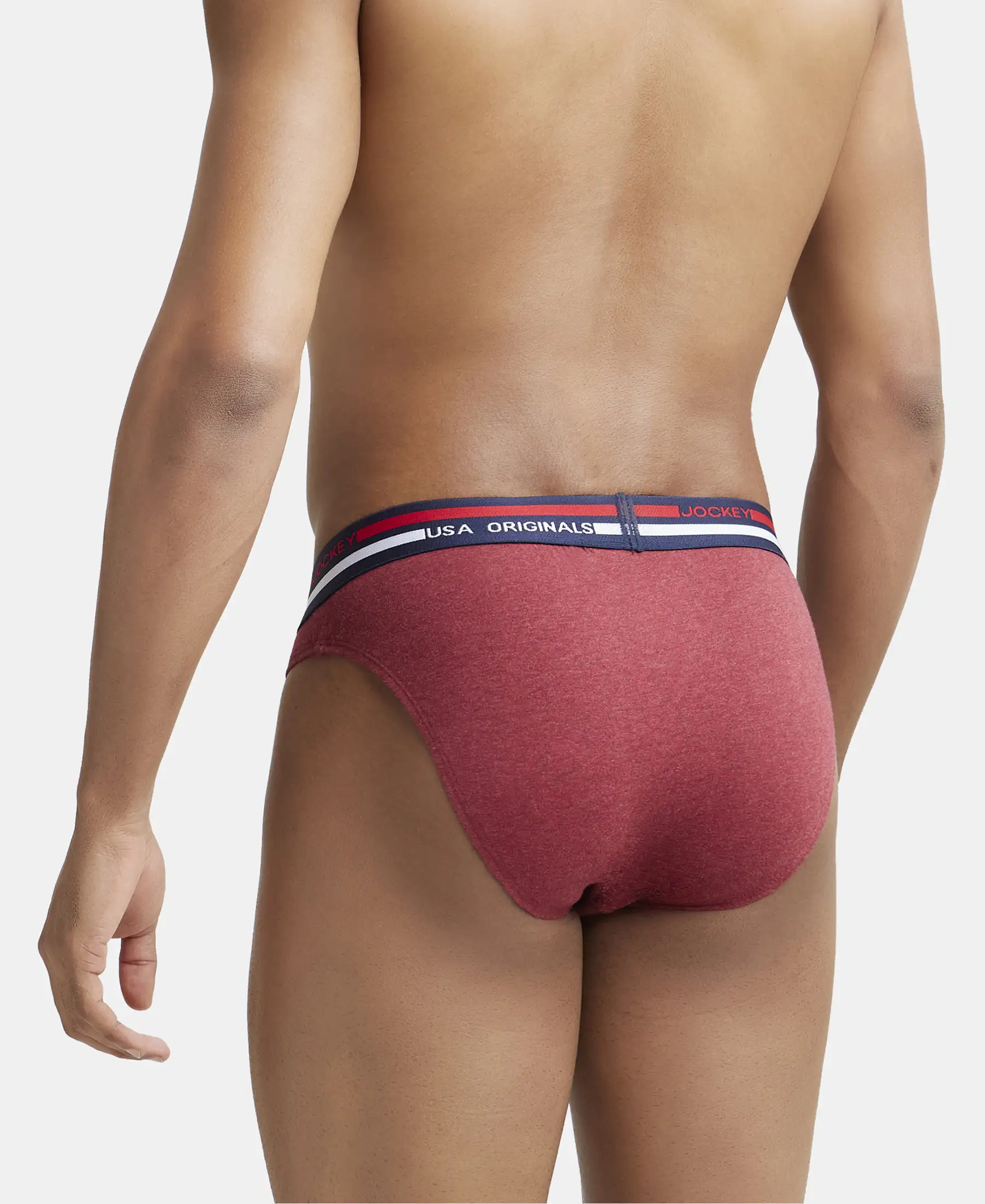 Super Combed Cotton Solid Brief with Ultrasoft Waistband - Red Melange - Image 3