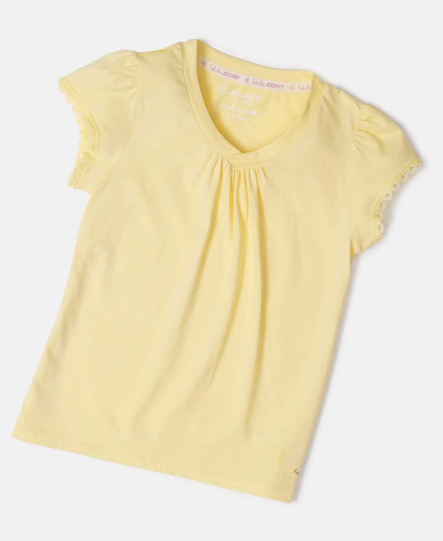 Girl's Super Combed Cotton Solid Short Sleeve T-Shirt - Pale Banana - Image 5