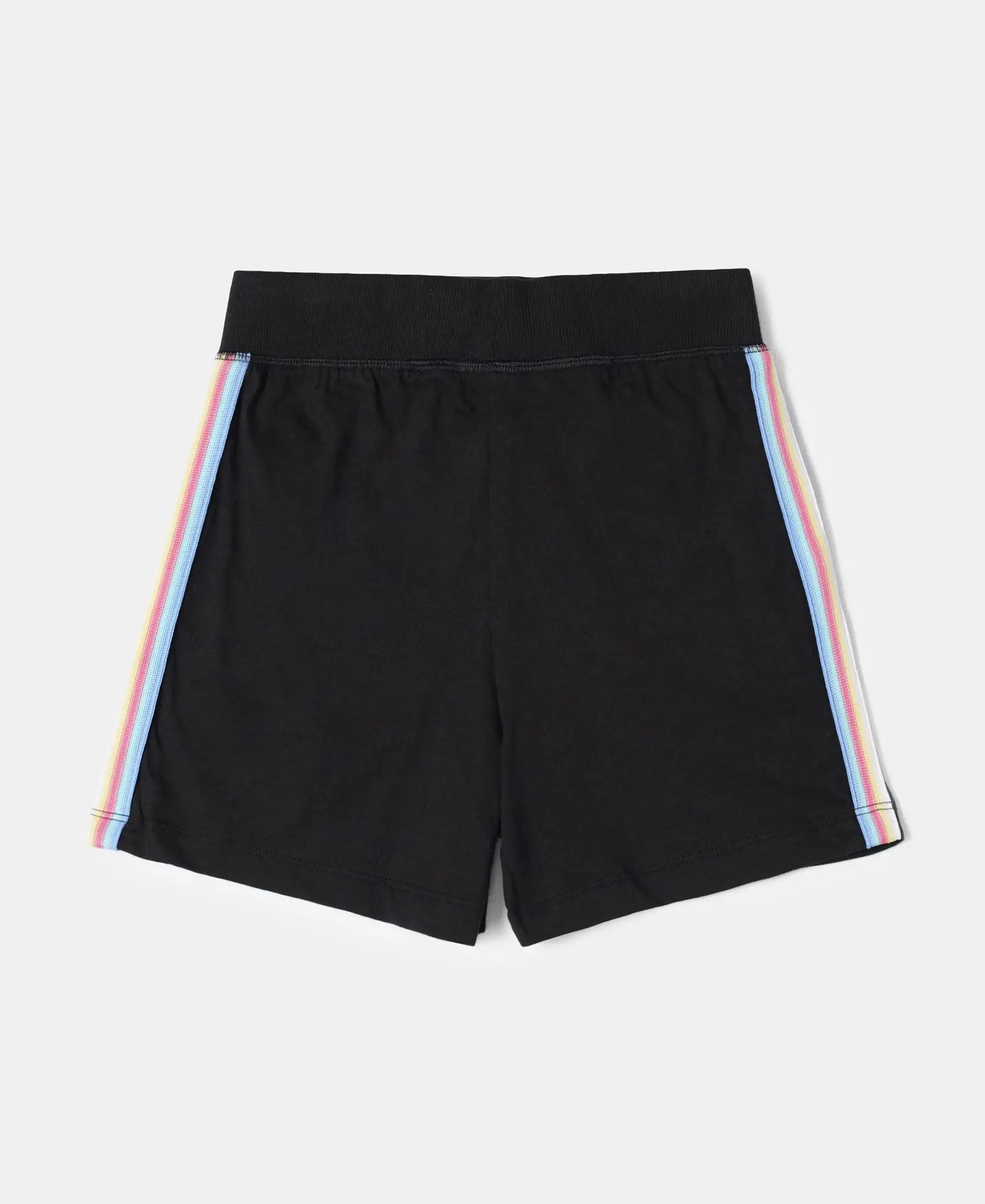 Girl's Super Combed Cotton Solid Shorts with Side Taping - Black - Image 2