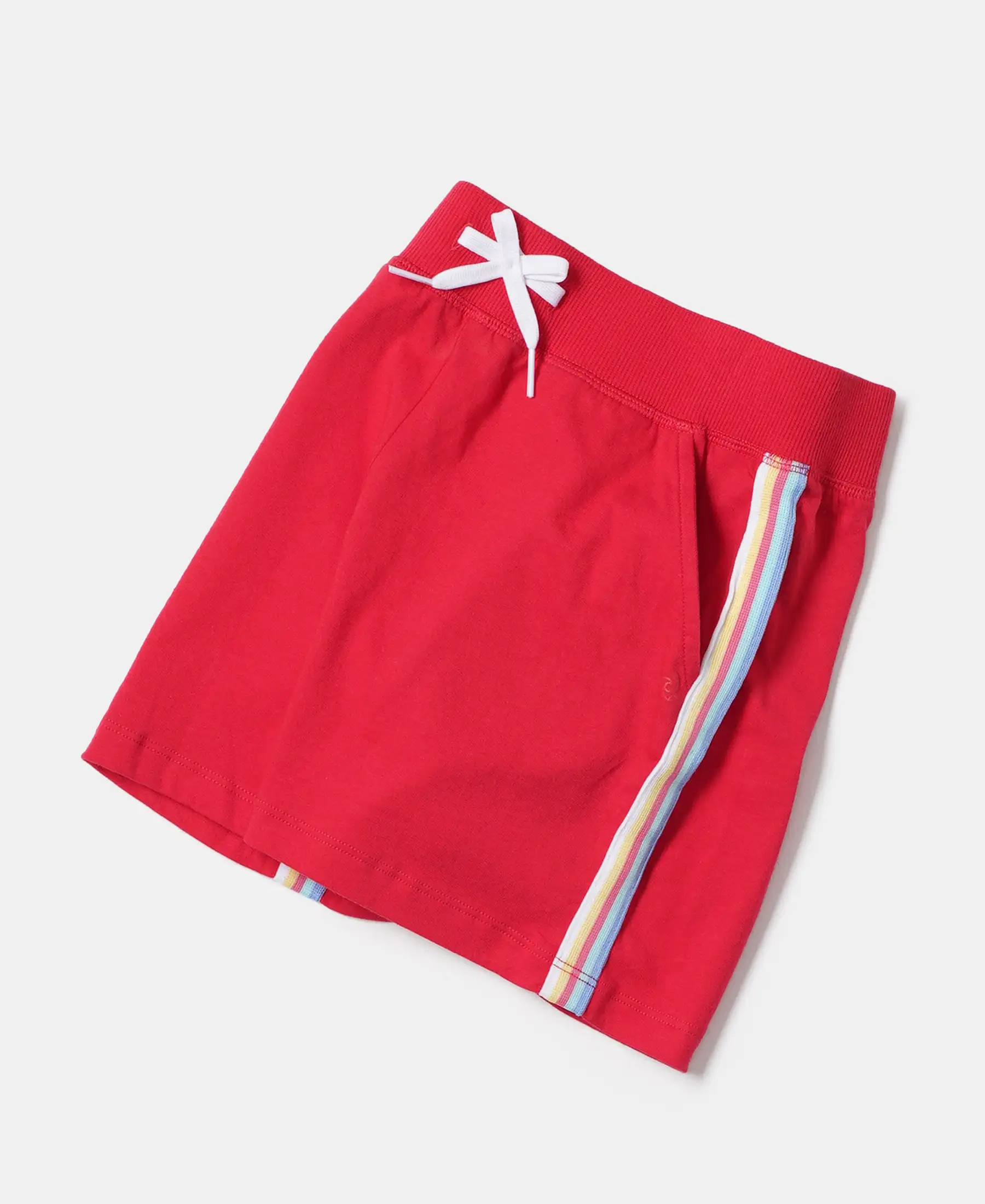 Girl's Super Combed Cotton Solid Shorts with Side Taping - Team Red - Image 5