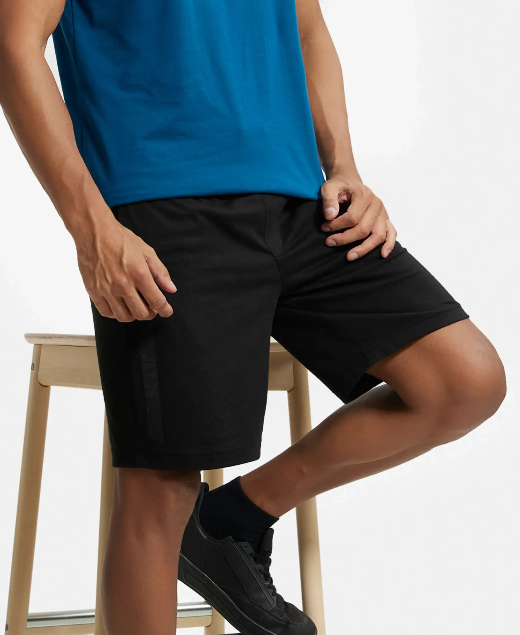 Super Combed Cotton Rich Straight Fit Shorts with Side Pockets - Black - Image 5