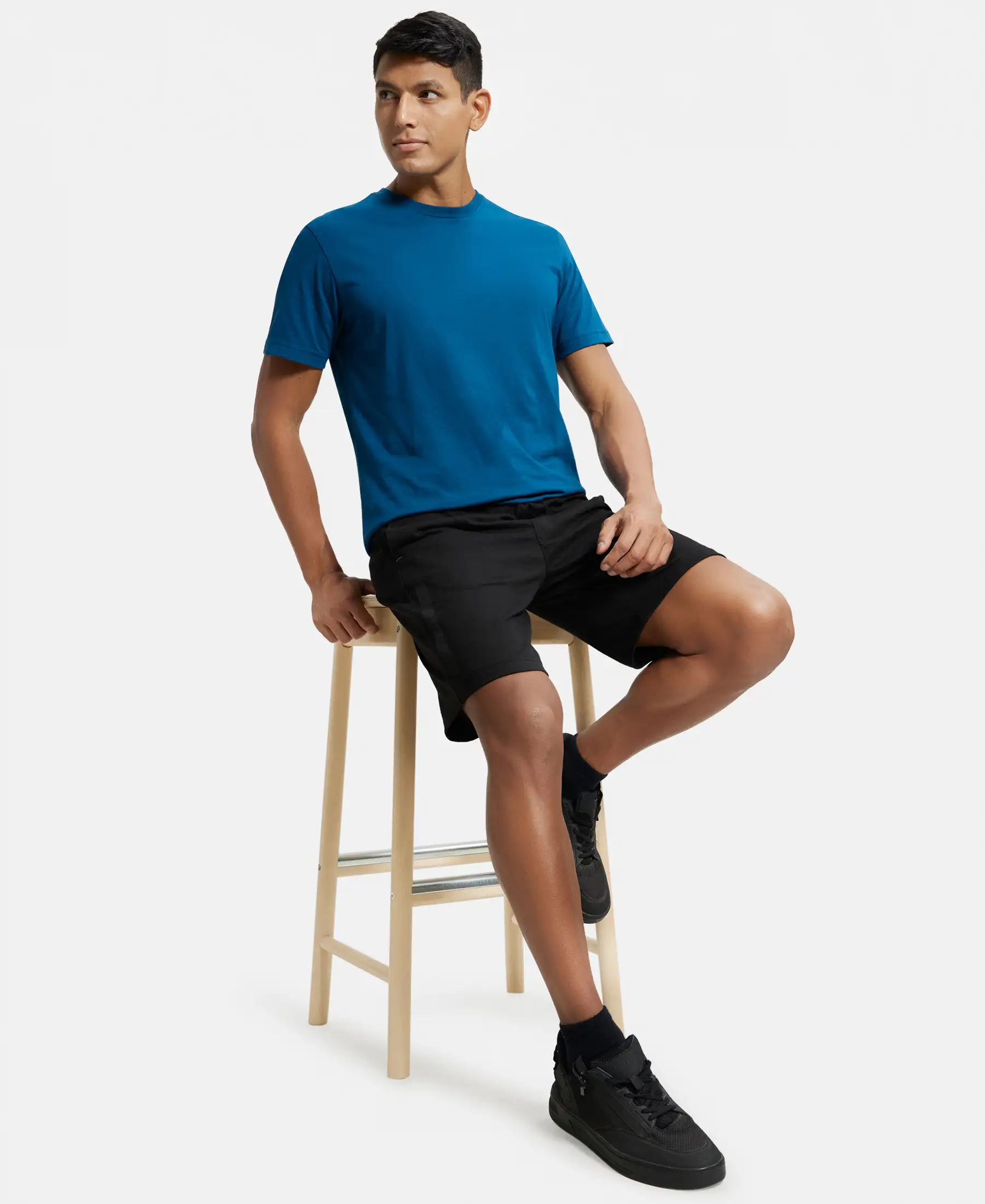 Super Combed Cotton Rich Straight Fit Shorts with Side Pockets - Black - Image 6