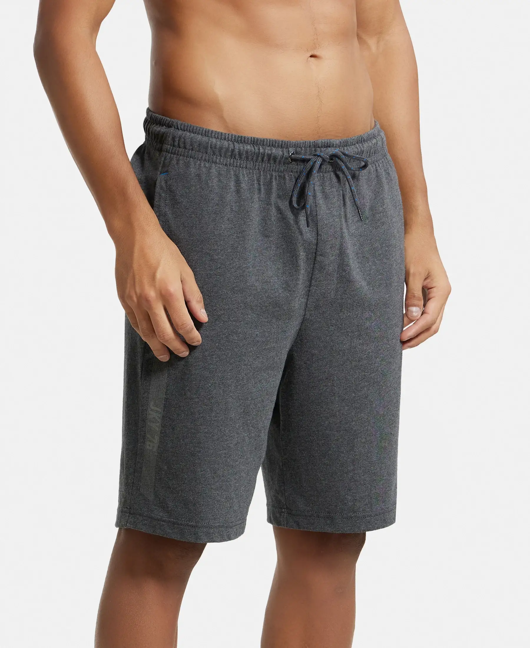 Super Combed Cotton Rich Straight Fit Shorts with Side Pockets - Charcoal Melange - Image 2