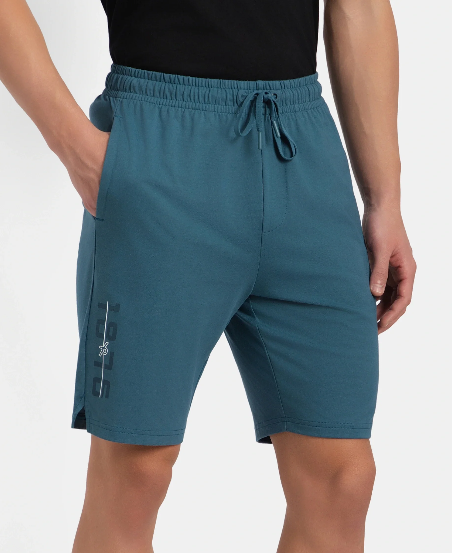 Super Combed Cotton Rich Straight Fit Shorts with Side Pockets - Indian Teal - Image 2