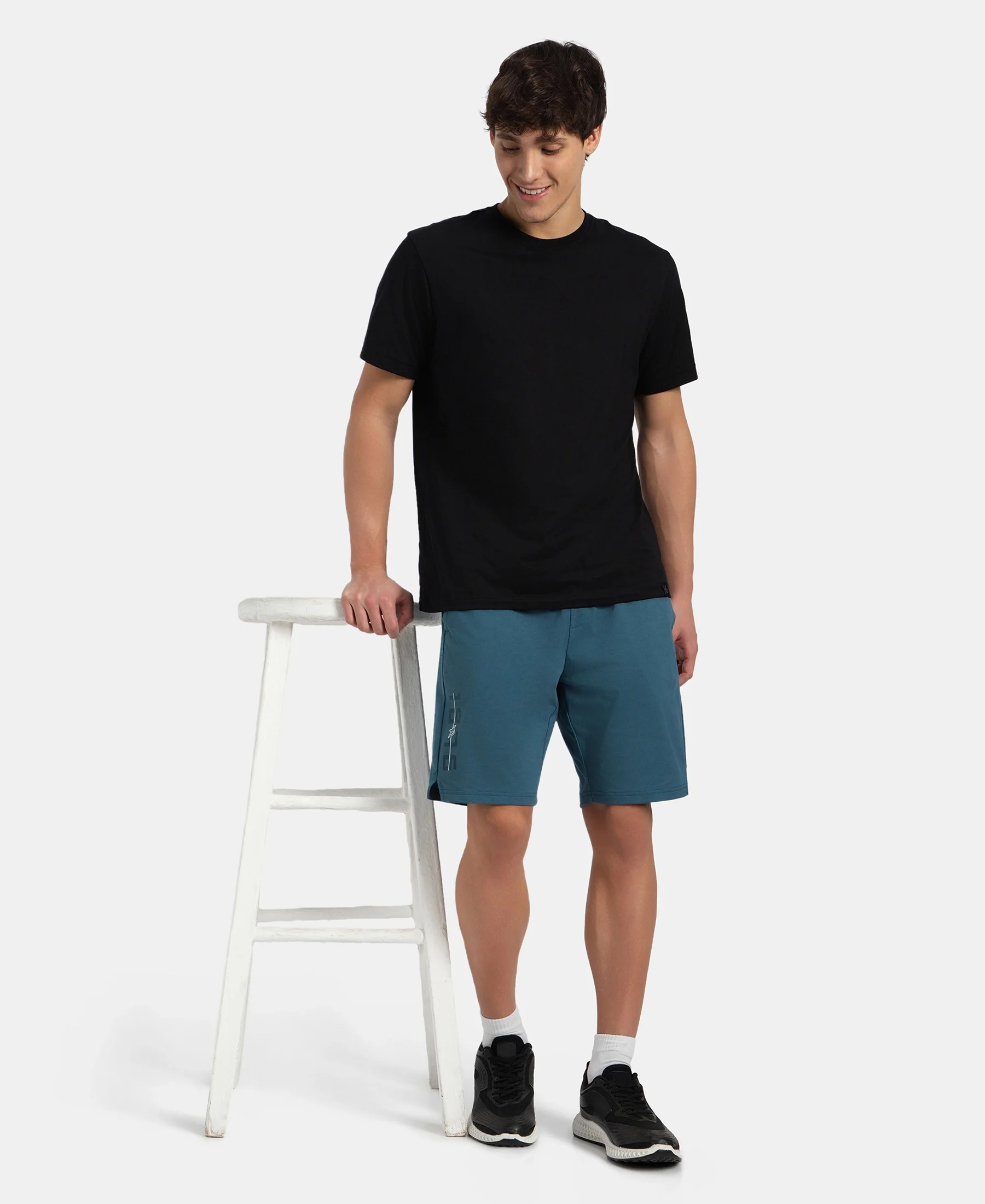 Super Combed Cotton Rich Straight Fit Shorts with Side Pockets - Indian Teal - Image 6