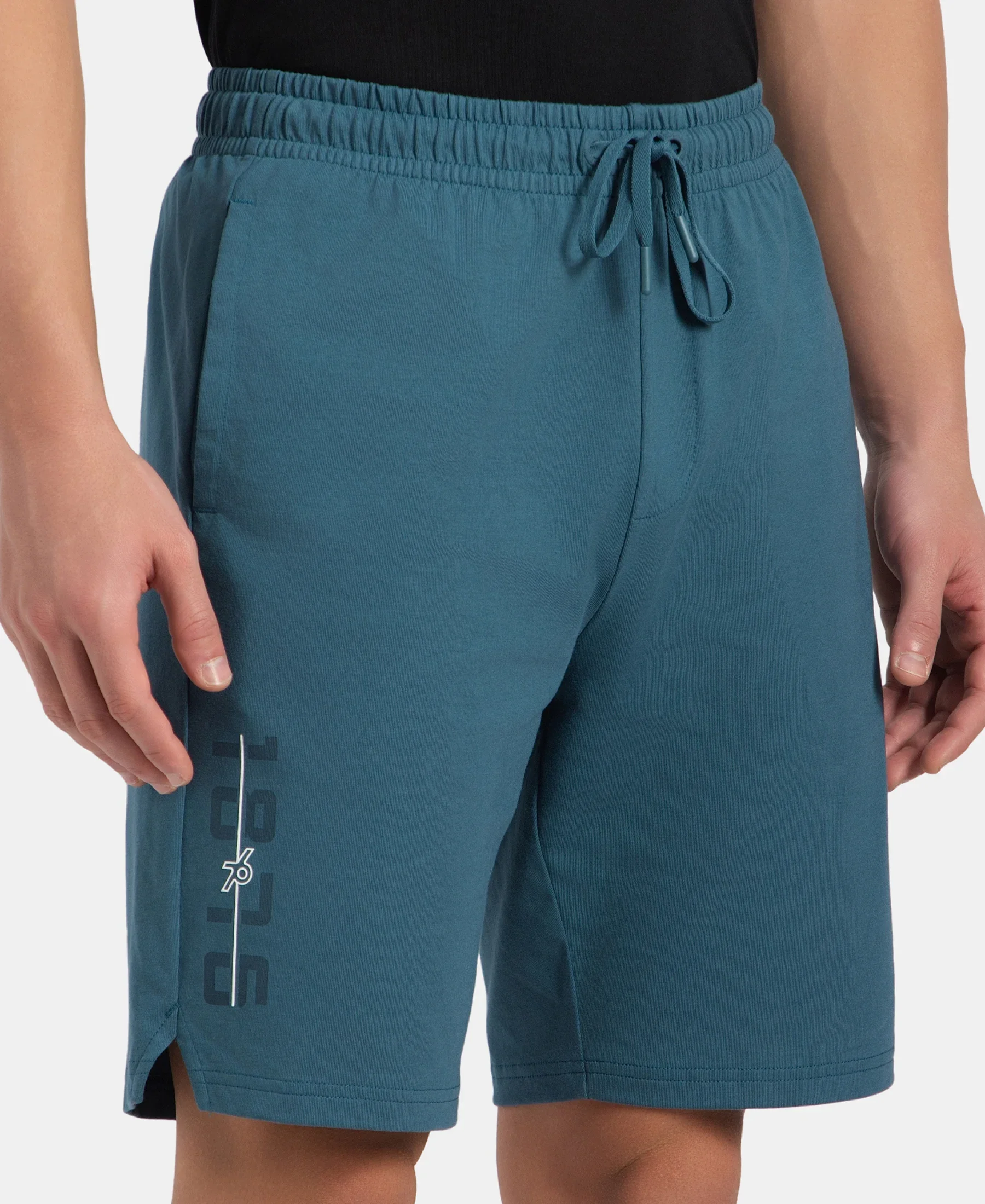 Super Combed Cotton Rich Straight Fit Shorts with Side Pockets - Indian Teal - Image 7