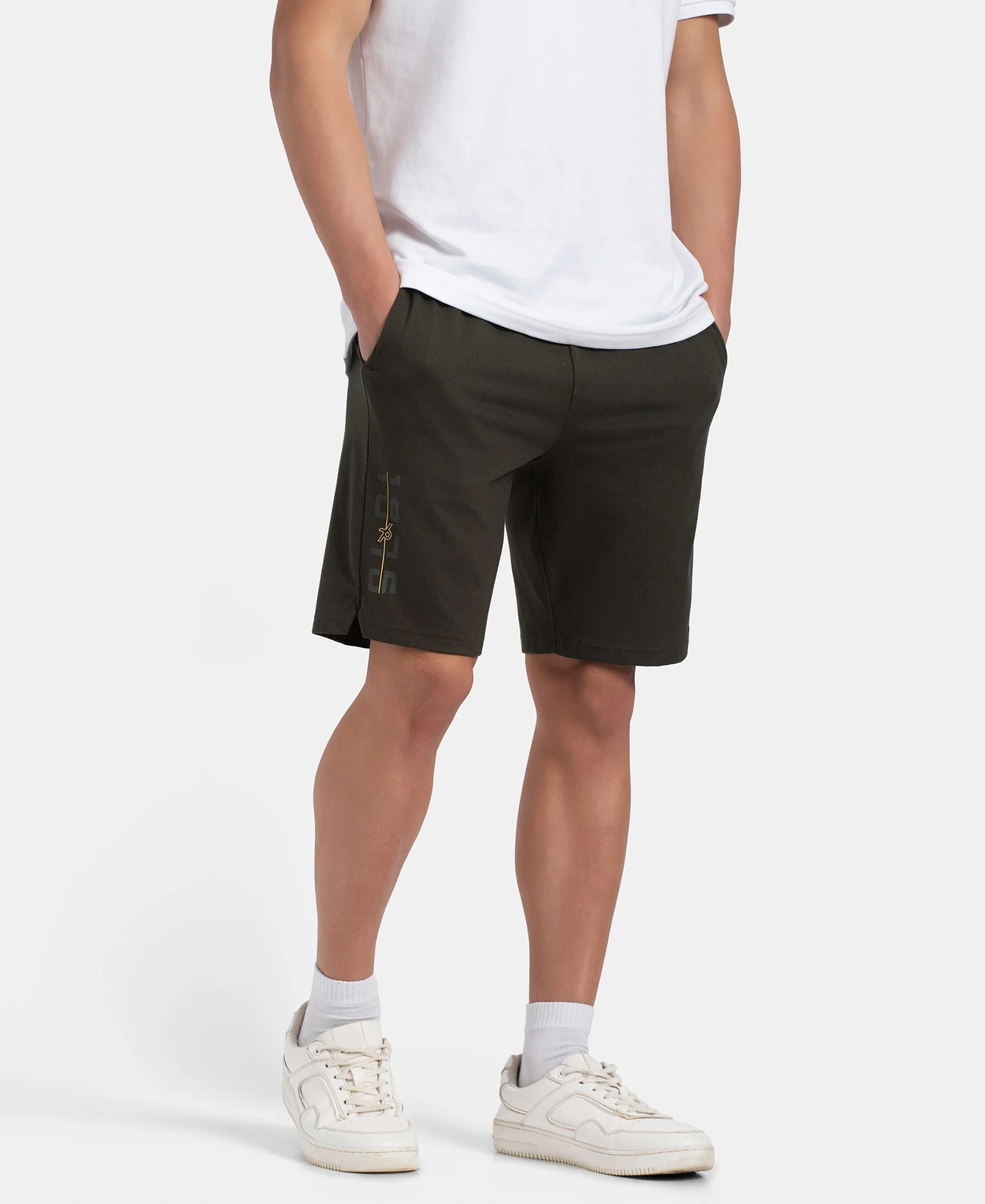 Super Combed Cotton Rich Straight Fit Shorts with Side Pockets - Olive - Image 5